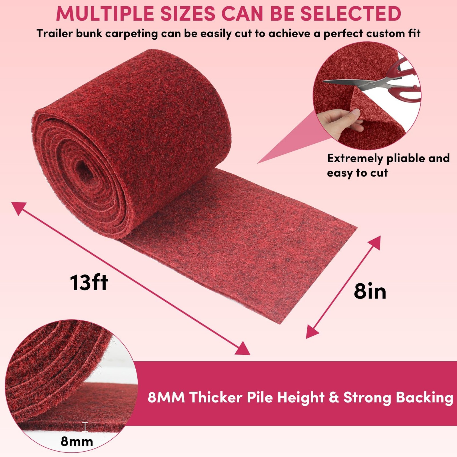 Veithi Boat Trailer Bunk Carpet Red 8 Inch X 13 Feetboat Bunk Carpettrailer