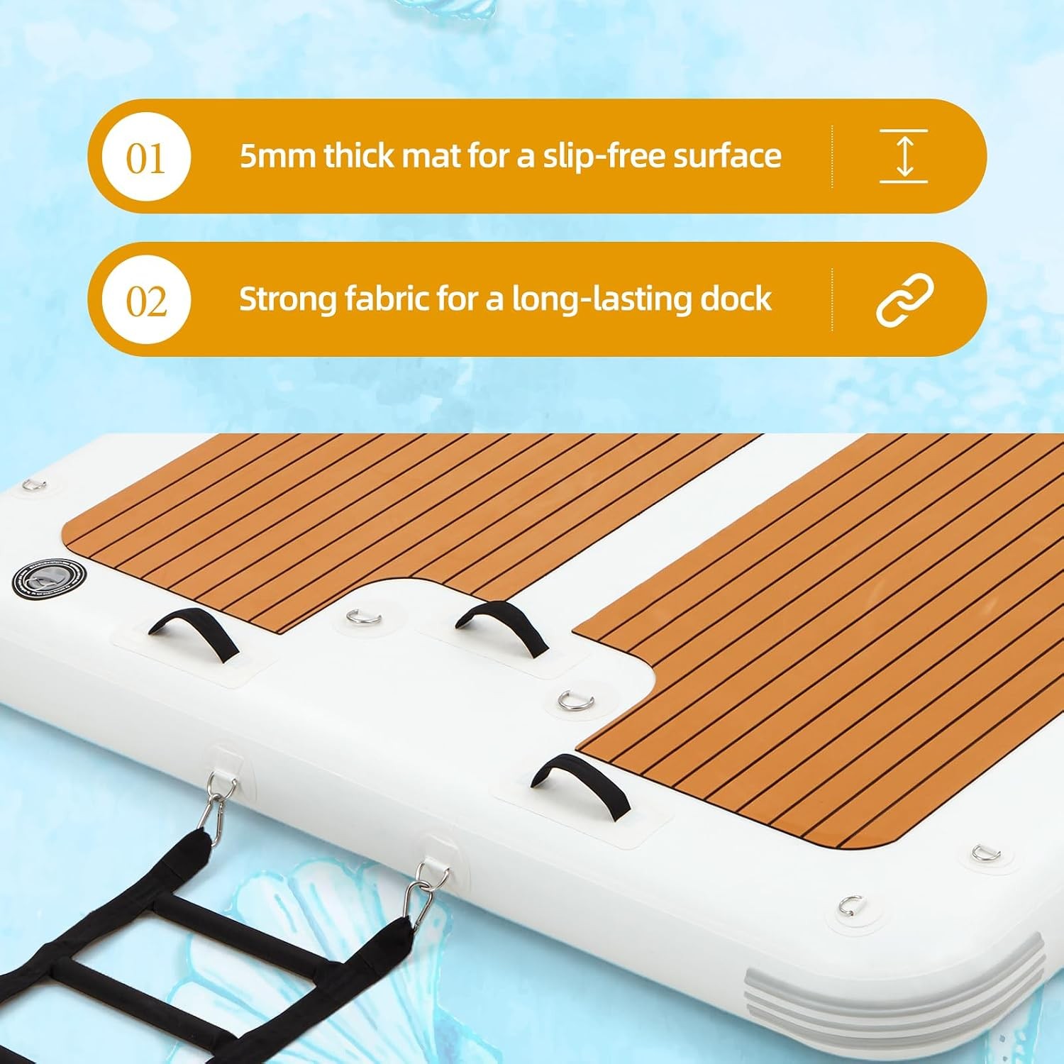 15′ x 6.5′ Inflatable Floating Dock Platform 8in EVA Mat Quick Inflate