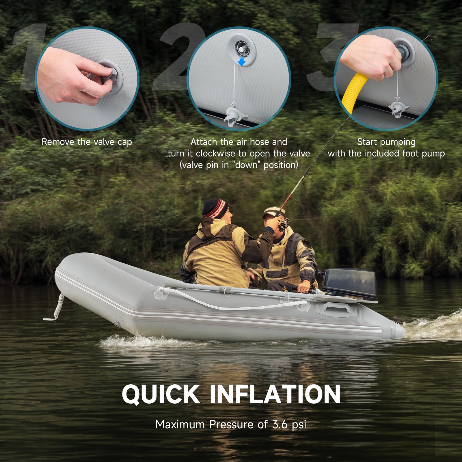 7.5ft Inflatable Boat 660lb Fishing Boat Raft for 2 Adults w Oars & Pump