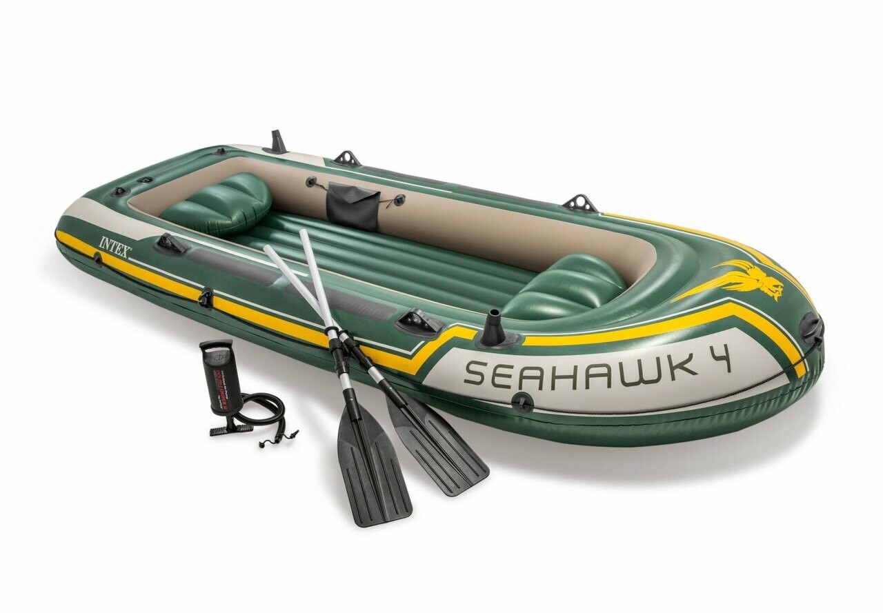 Intex Seahawk 4 Inflatable 4 Person Floating Boat Raft Set with Oars & Air Pump