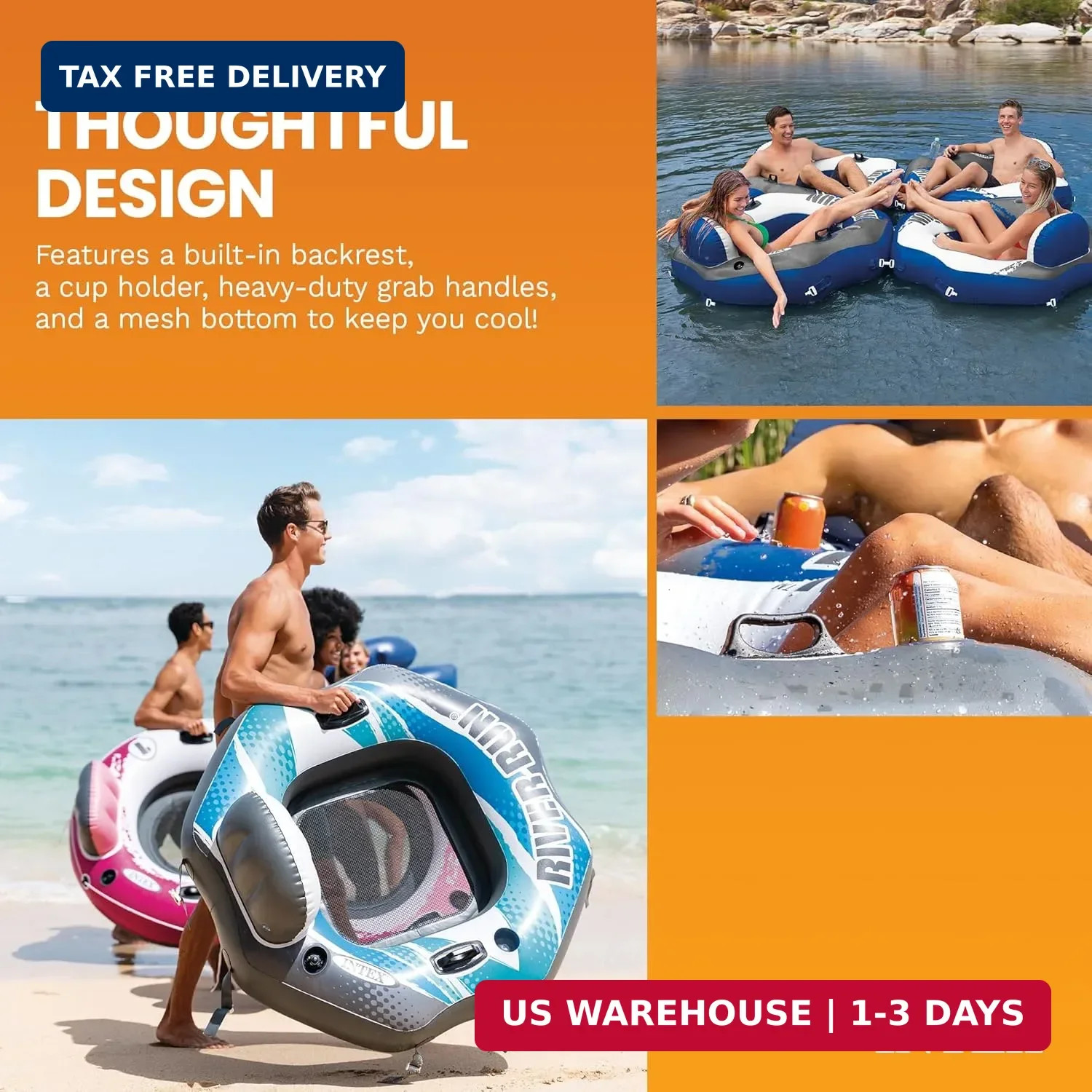 INTEX 58854EP River Run Connect Inflatable Floating Lounge: Comfortable Backrest