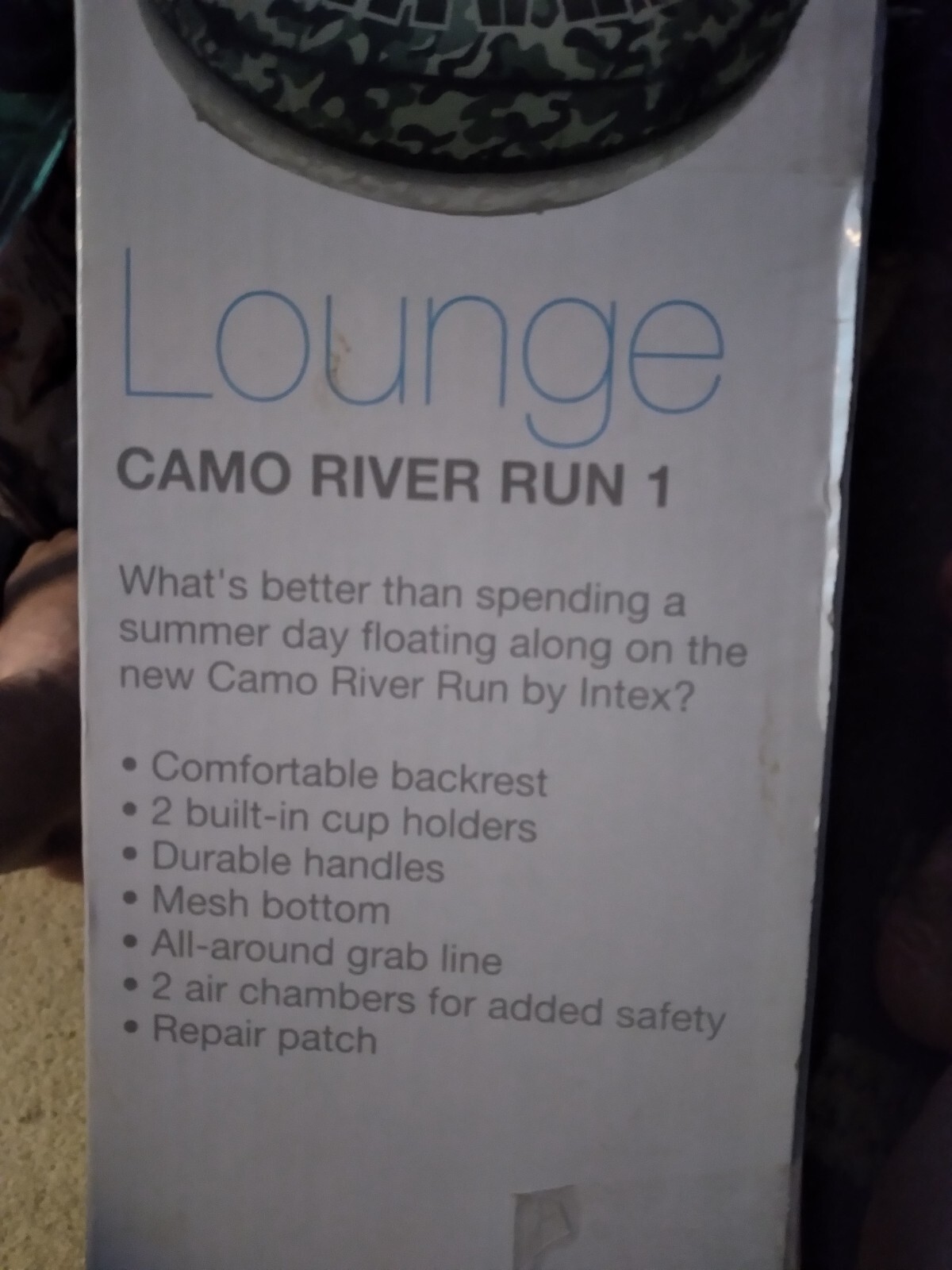 Intex River Run 1 Camo 53” Lounger🌟TWO separate floating chambers, mesh seat