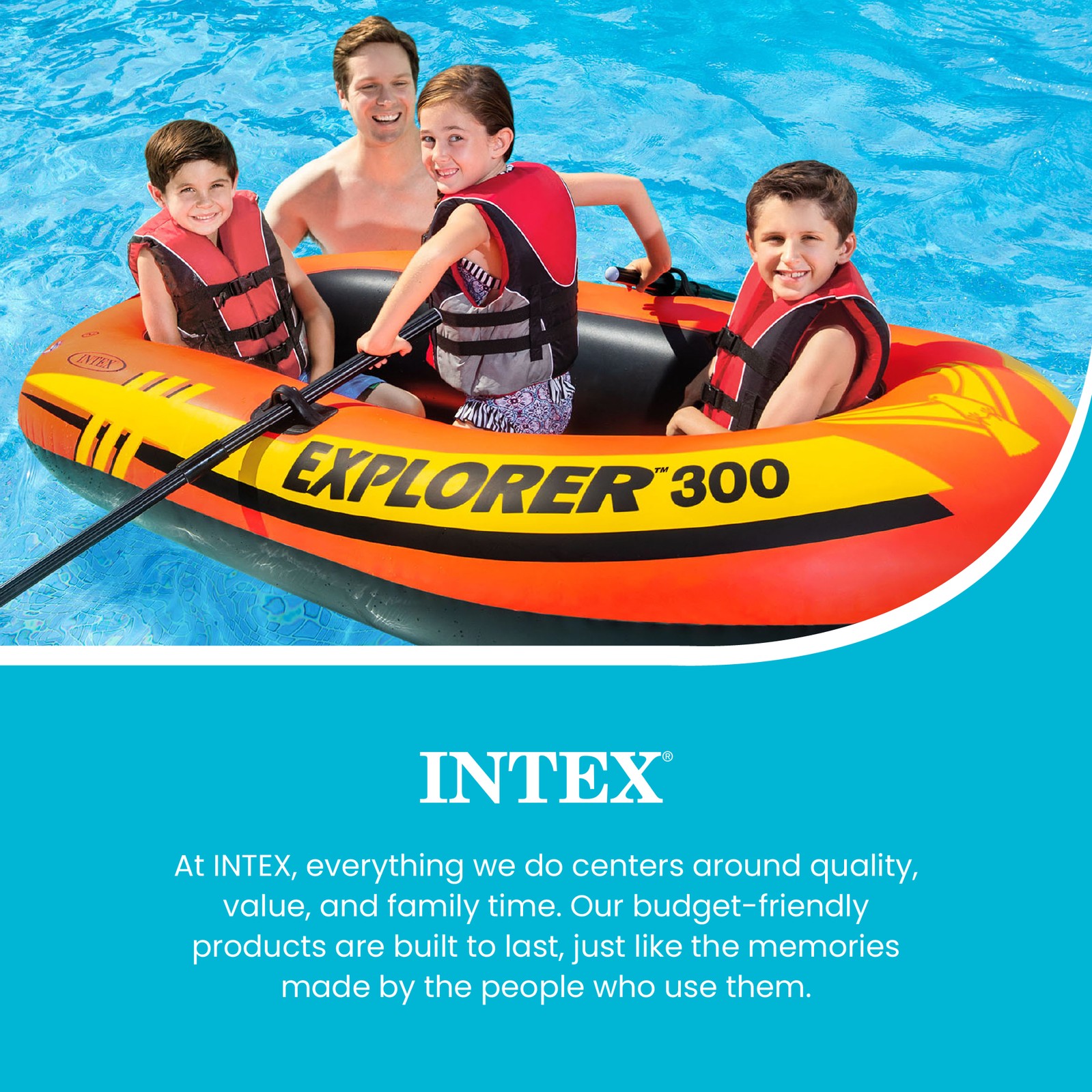 Intex Explorer 300 Compact Inflatable Fishing 3 Person Raft Boat w/ Pump & Oars