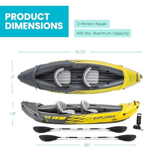 Intex Explorer K2 Inflatable Kayak Set Aluminum Oars 400lb