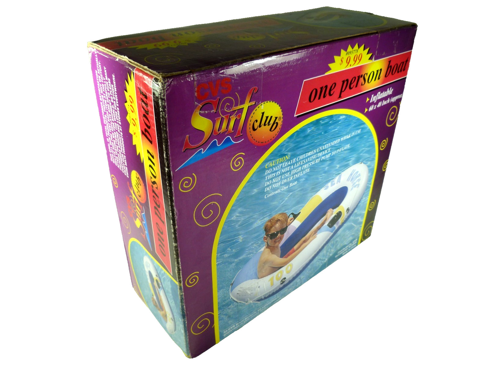 1-Person Boat vintage CVS Surf Club 60×40 inflatable raft pool fun float new