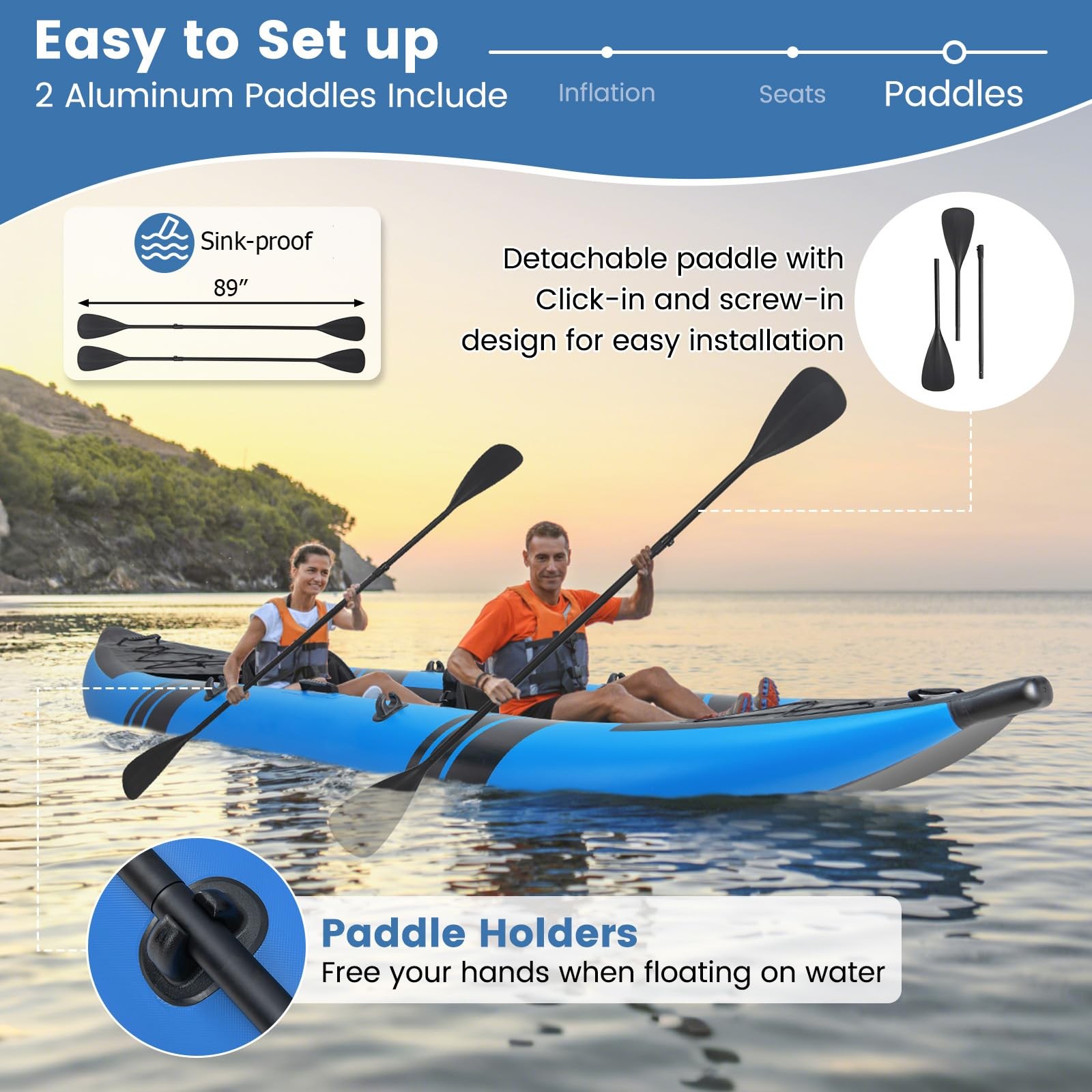 S AFSTAR Inflatable Kayak, 2 Person Canoe with 507 lbs Capacity, Drop-Stitch …