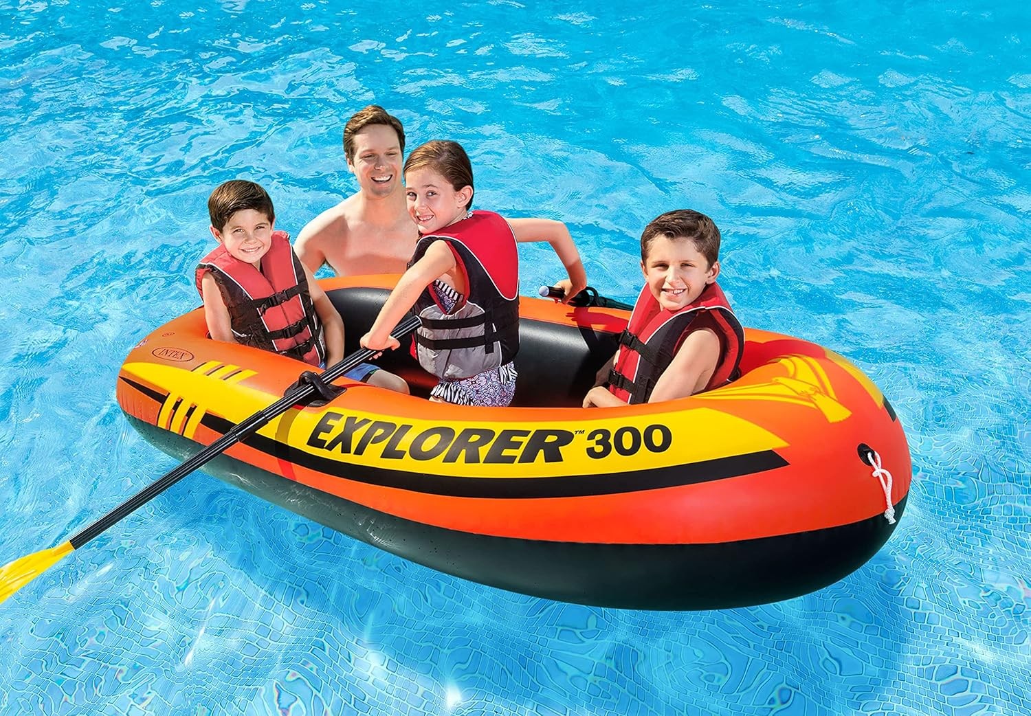 Intex Explorer 300, 3-Person Inflatable Boat Set with French Oars and High