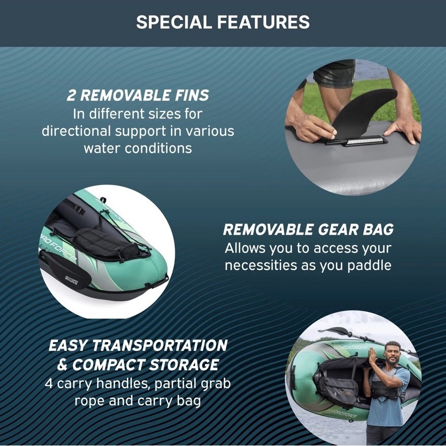 Hydro-Force Ventura Elite X1 Inflatable Kayak Set w/ Paddle, Pump, Fins, Seat