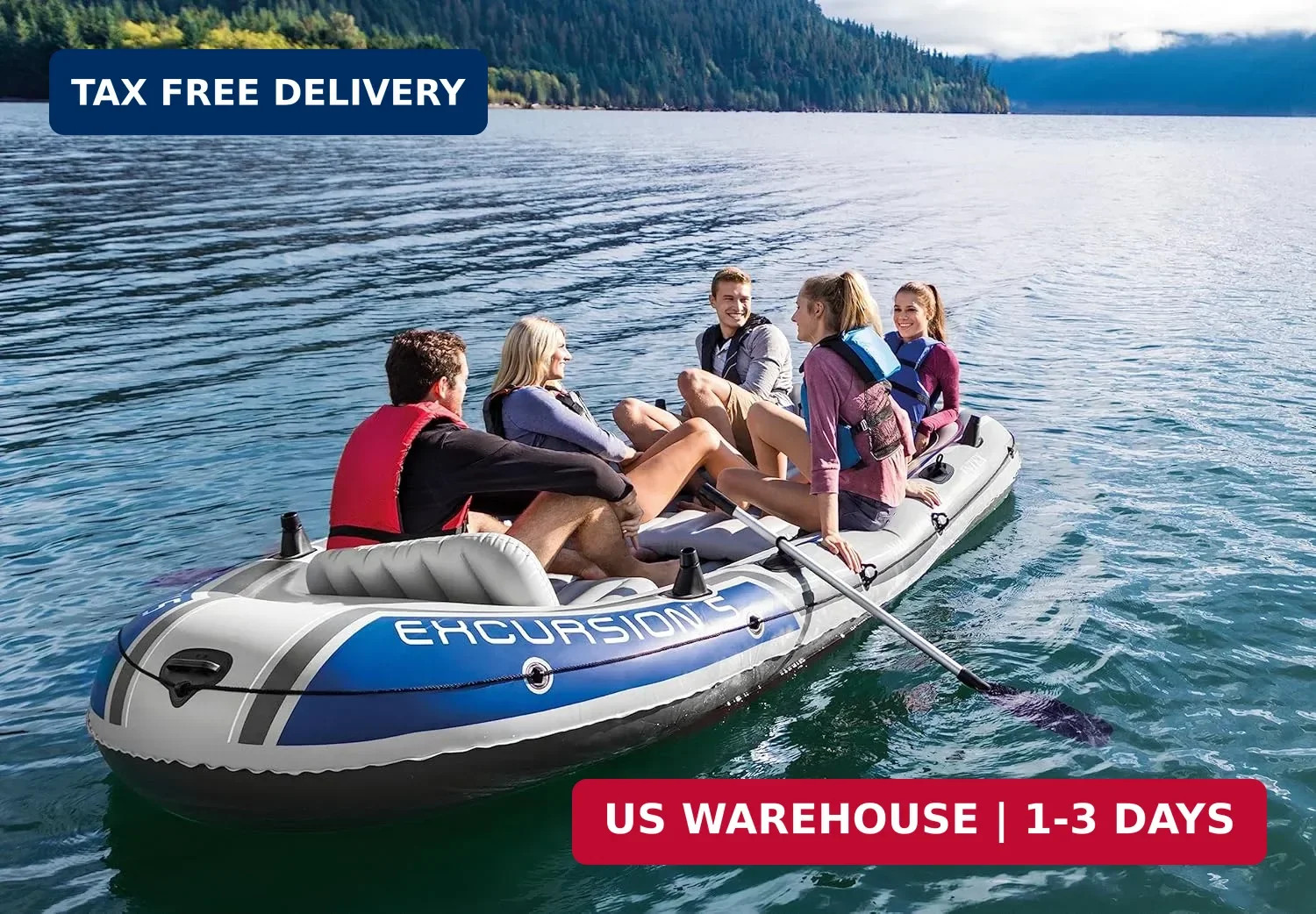 Excursion 5 Person Inflatable Boat, Water Fishing River Raft Set w/ Oars