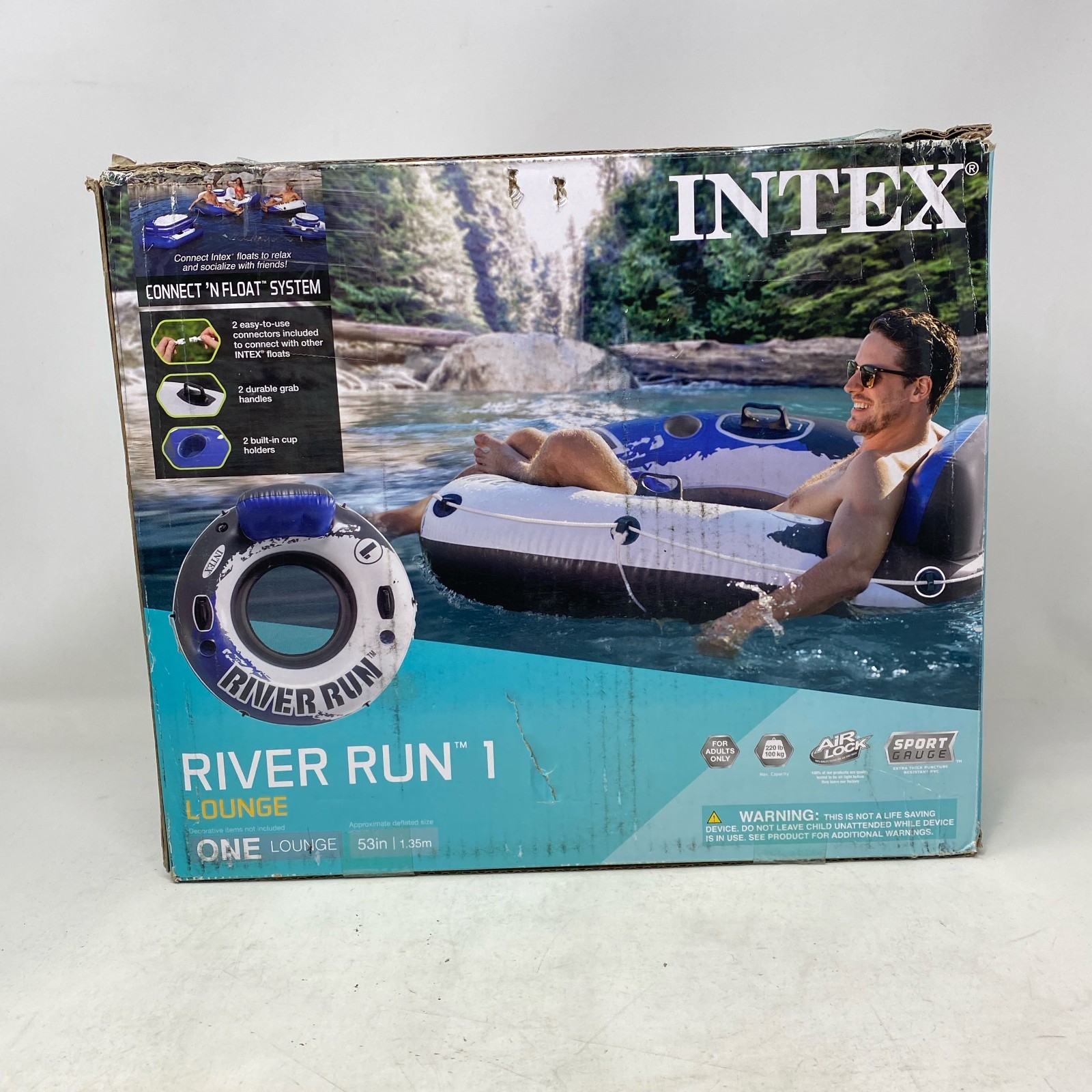 Intex River Run 1 Blue/White 53in Inflatable Tube w/ Backrest & Cups