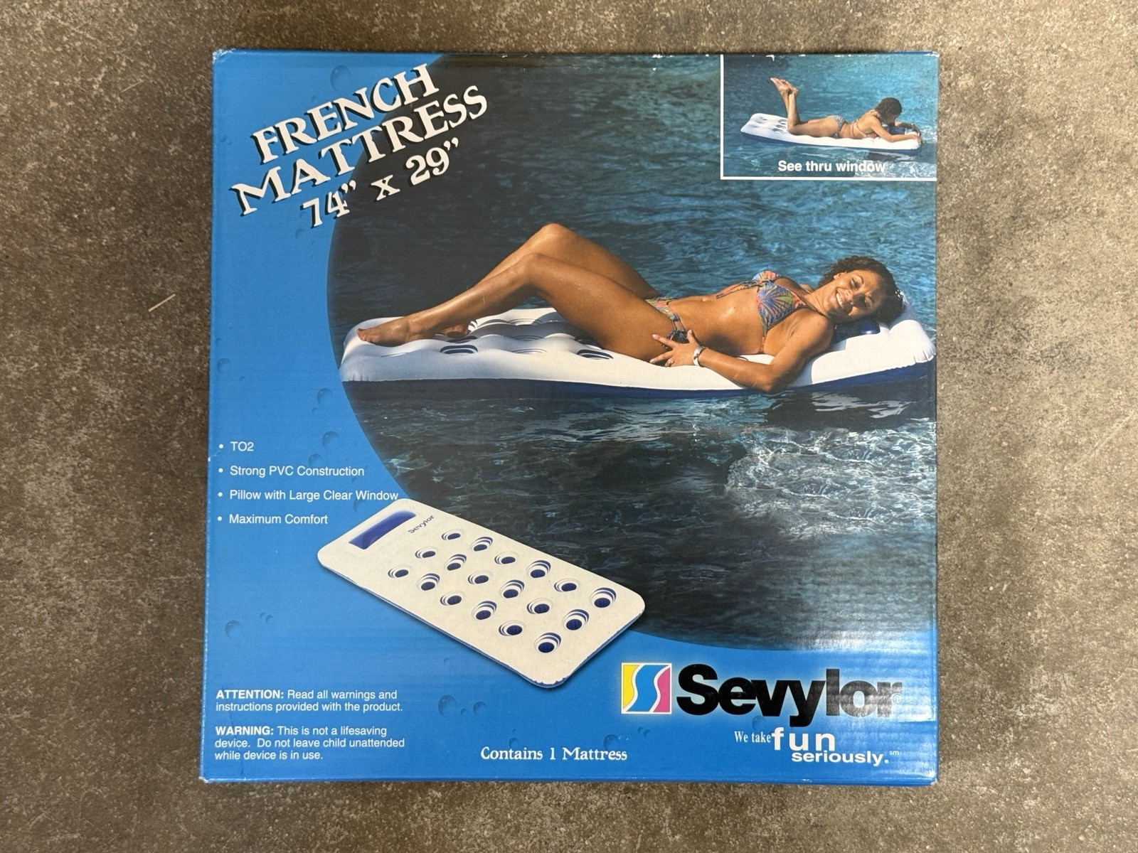 SEVYLOR French Mattress INFLATABLE T02 Raft float Pool Beach 74×29- NEW – VTG