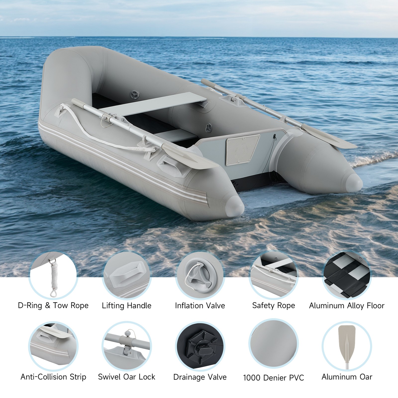 7.5ft Inflatable Boat 660lb Fishing Boat Raft for 2 Adults w Oars & Pump