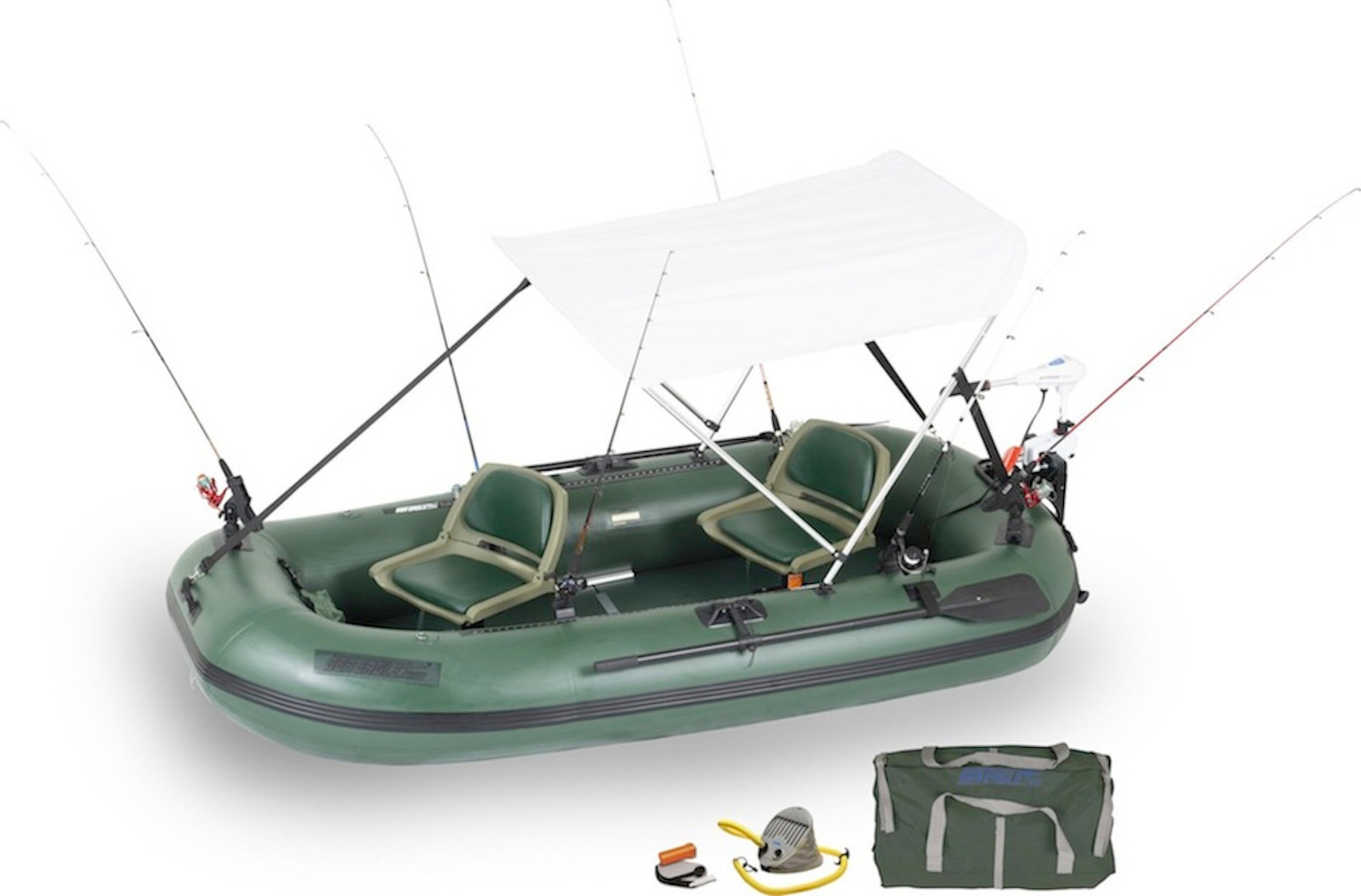 Sea Eagle STS10 Watersnake Motor Canopy Package Inflatable Fishing Boat Runabout
