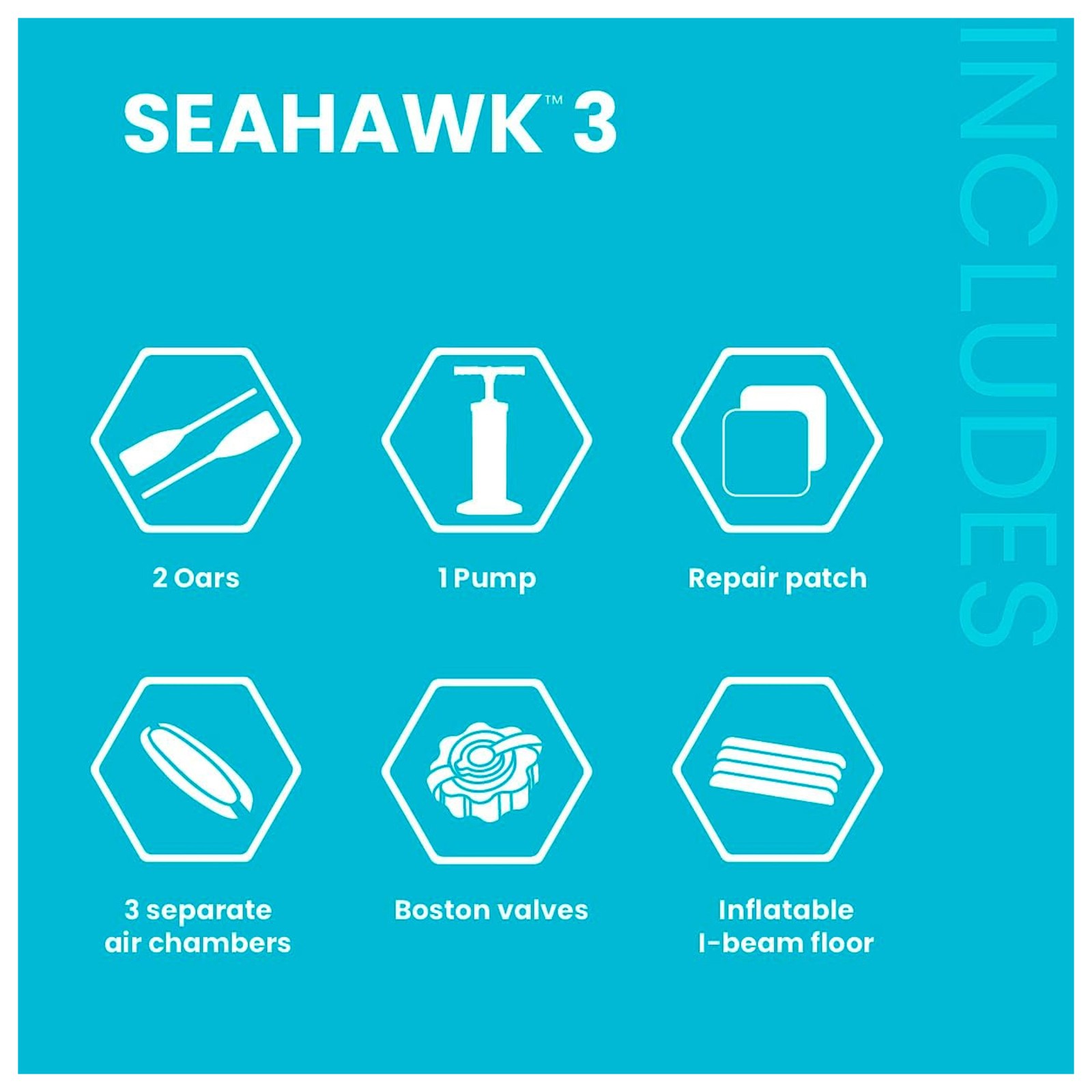INTEX 66333EP Seahawk 3 Boat Set with Oars, Pump, & Rod Holders (Open Box)