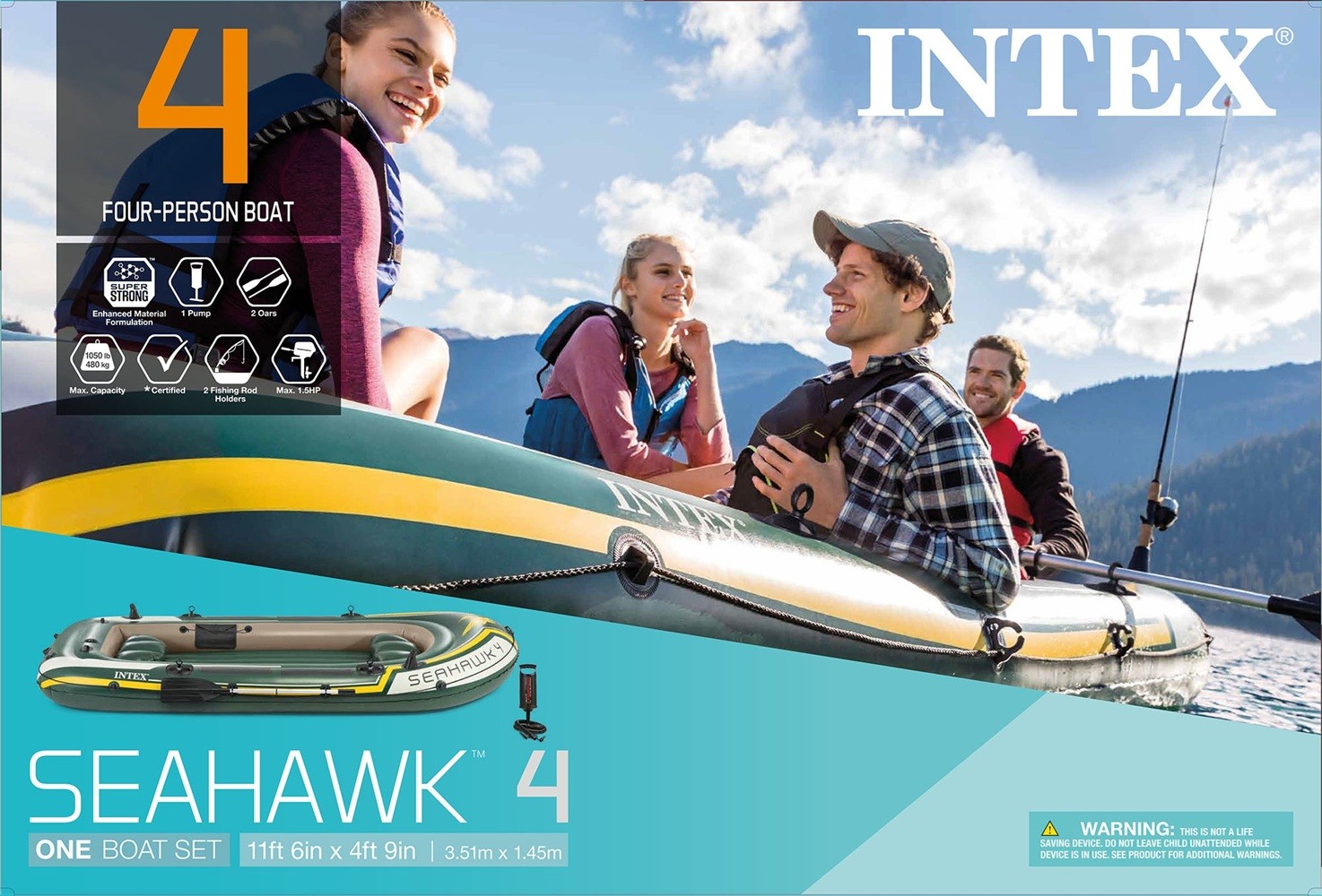 Intex Seahawk 4 Inflatable Boat Set with Aluminum Oars and Pump