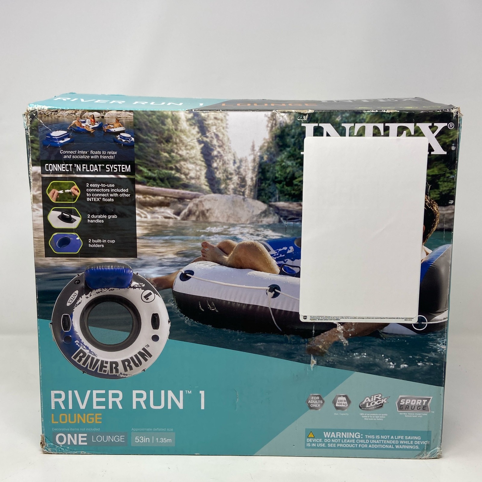 Intex River Run 1 Blue/White 53in Inflatable Tube w/ Backrest & Cups
