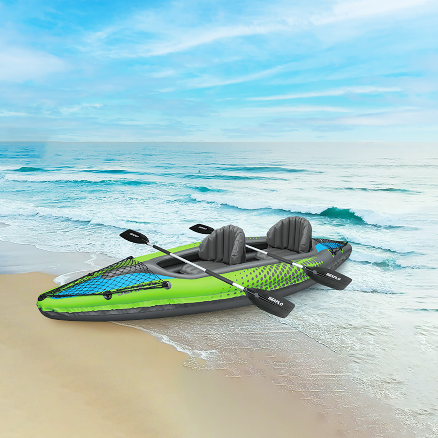 EliteShield 2 Person Tandem Inflatable Kayak Includes Aluminum Paddles, Air Pump
