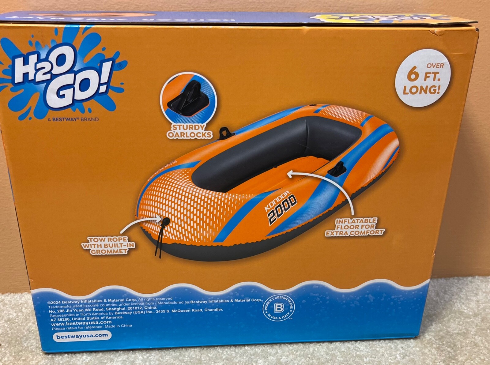 Bestway H2O Go 6 ft x 38 in. Kondor 2000 Inflatable Boat 210 lbs Water Pool Raft