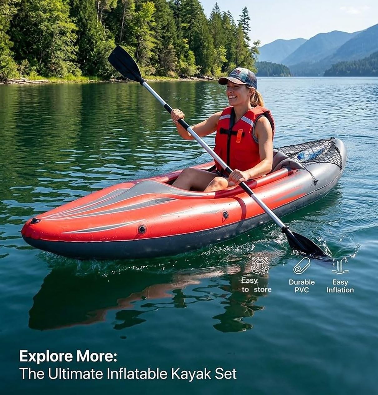 9 Ft Inflatable Kayak 1 Person Blow Up Fishing Boat Canoe Pump Oars Cargo Net