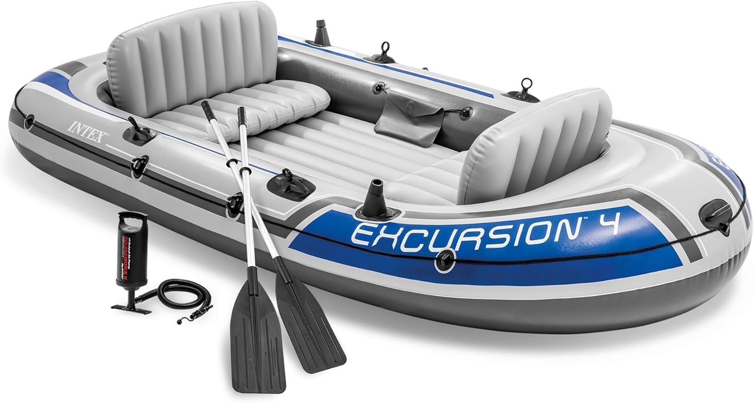 Intex Excursion 4 Inflatable Rafting Fishing 4 Person Boat Set – 68324EP