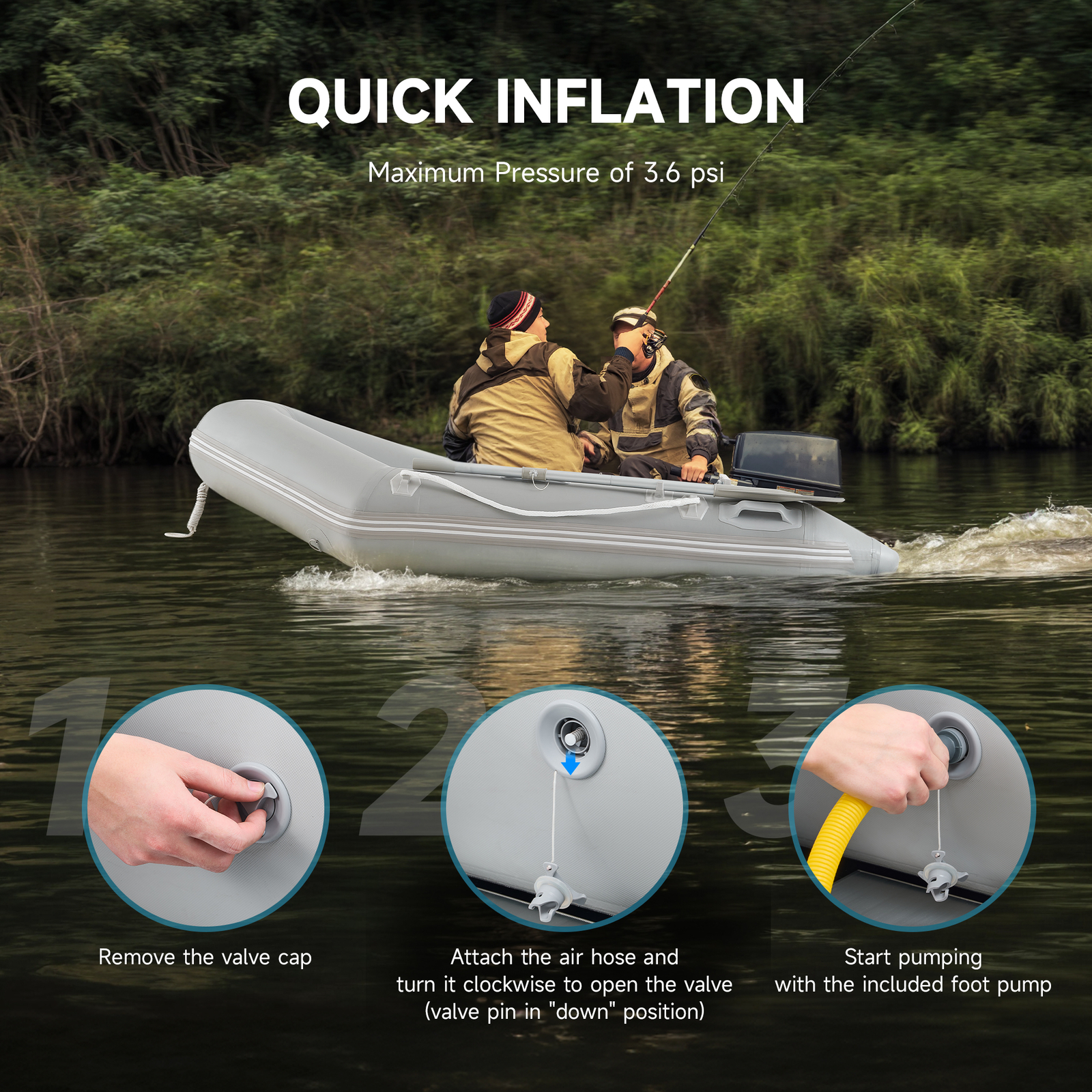 Inflatable Boat Dinghy Tender Pontoon Rescue&Dive Boat Fishing Boat White 7.5ft