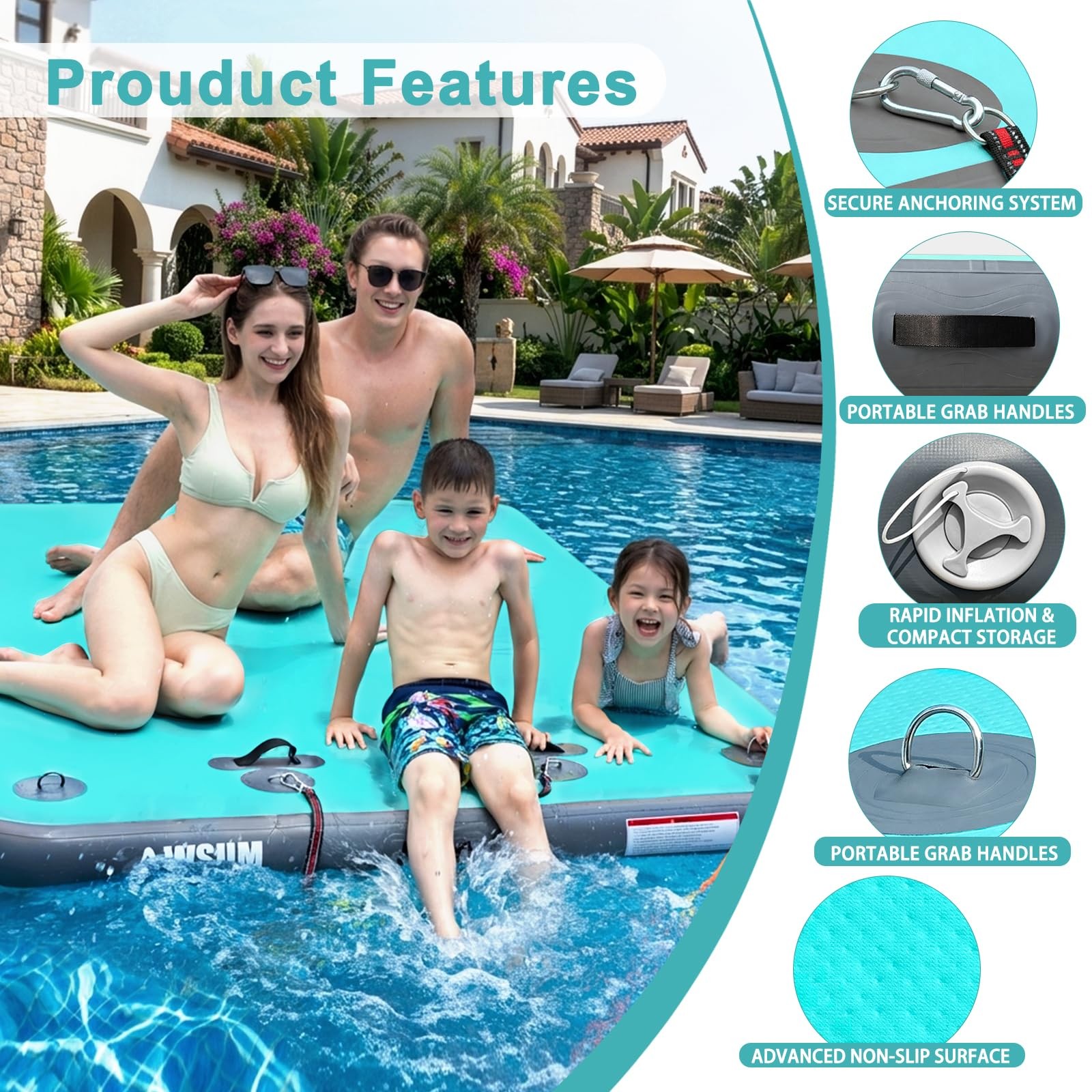 AWSUM 8ft Inflatable Floating Dock, Island Raft for 8 X 6 Ft, Mint Green/Gray