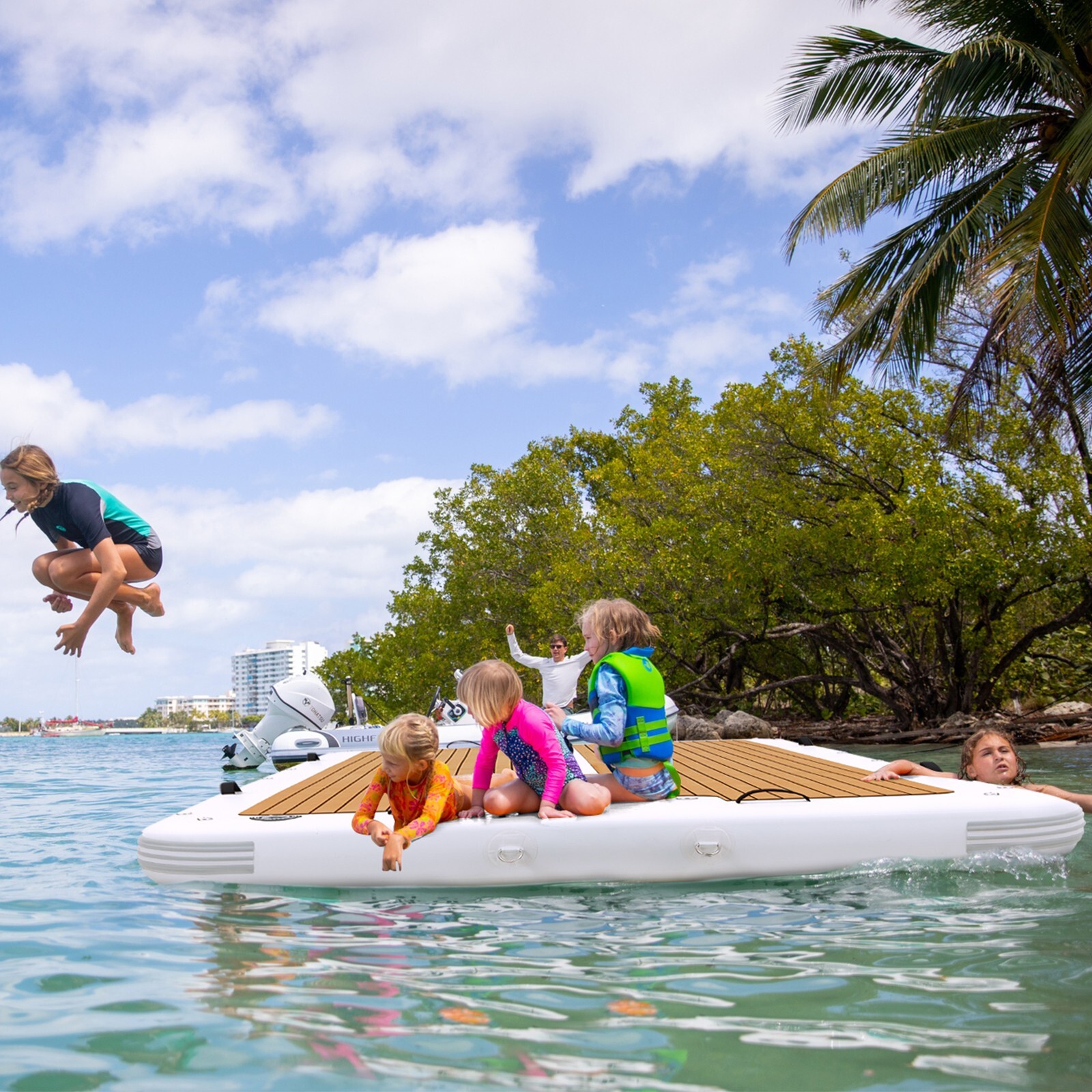 15’x6.5′ Floating Dock: Instant Party Platform for 15 Electric Pump for 1-Min