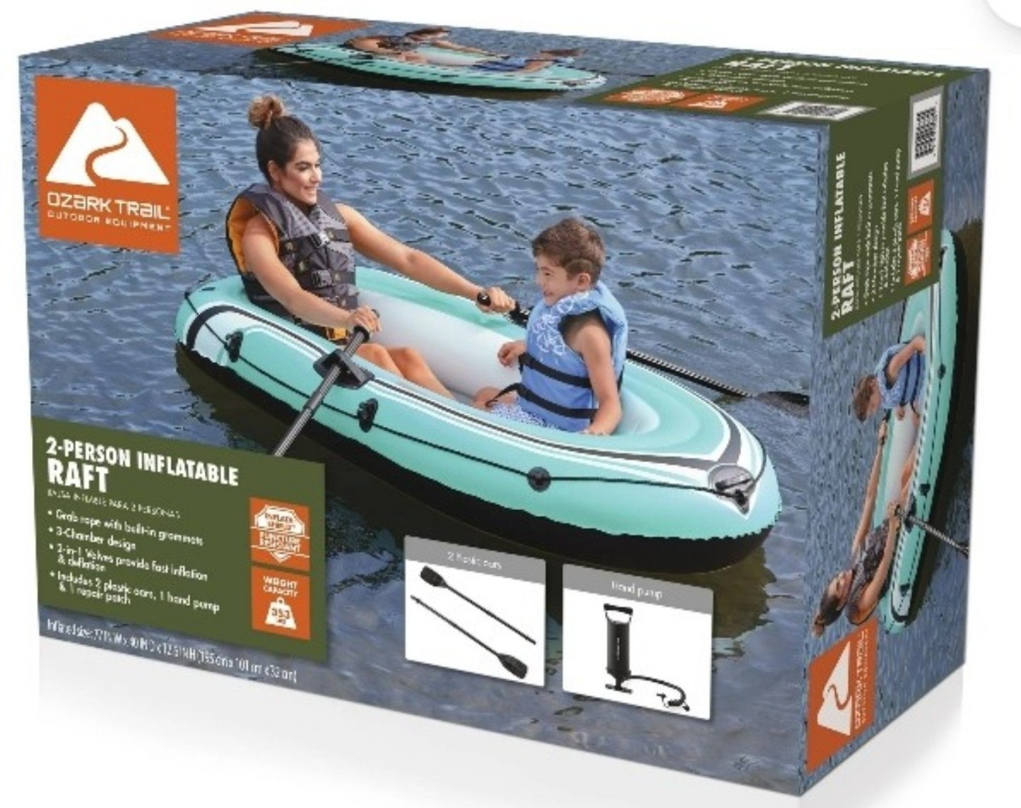 2 Person Inflatable Raft w/2 Oars and Air Pump