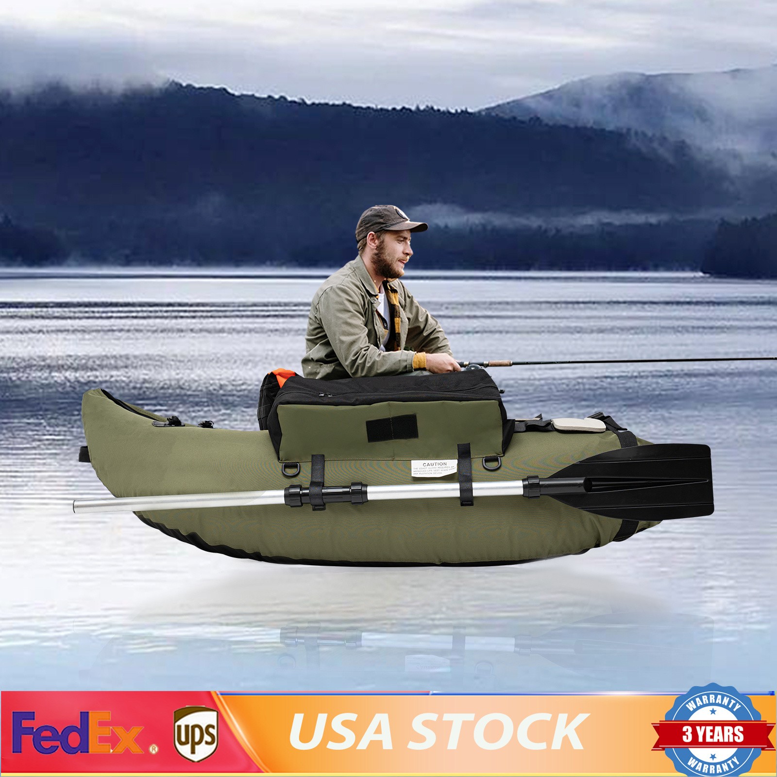Outdoor Inflatable Fishing Boat 90-180° Adjustable Backrest 130kg/286.6lbs Load