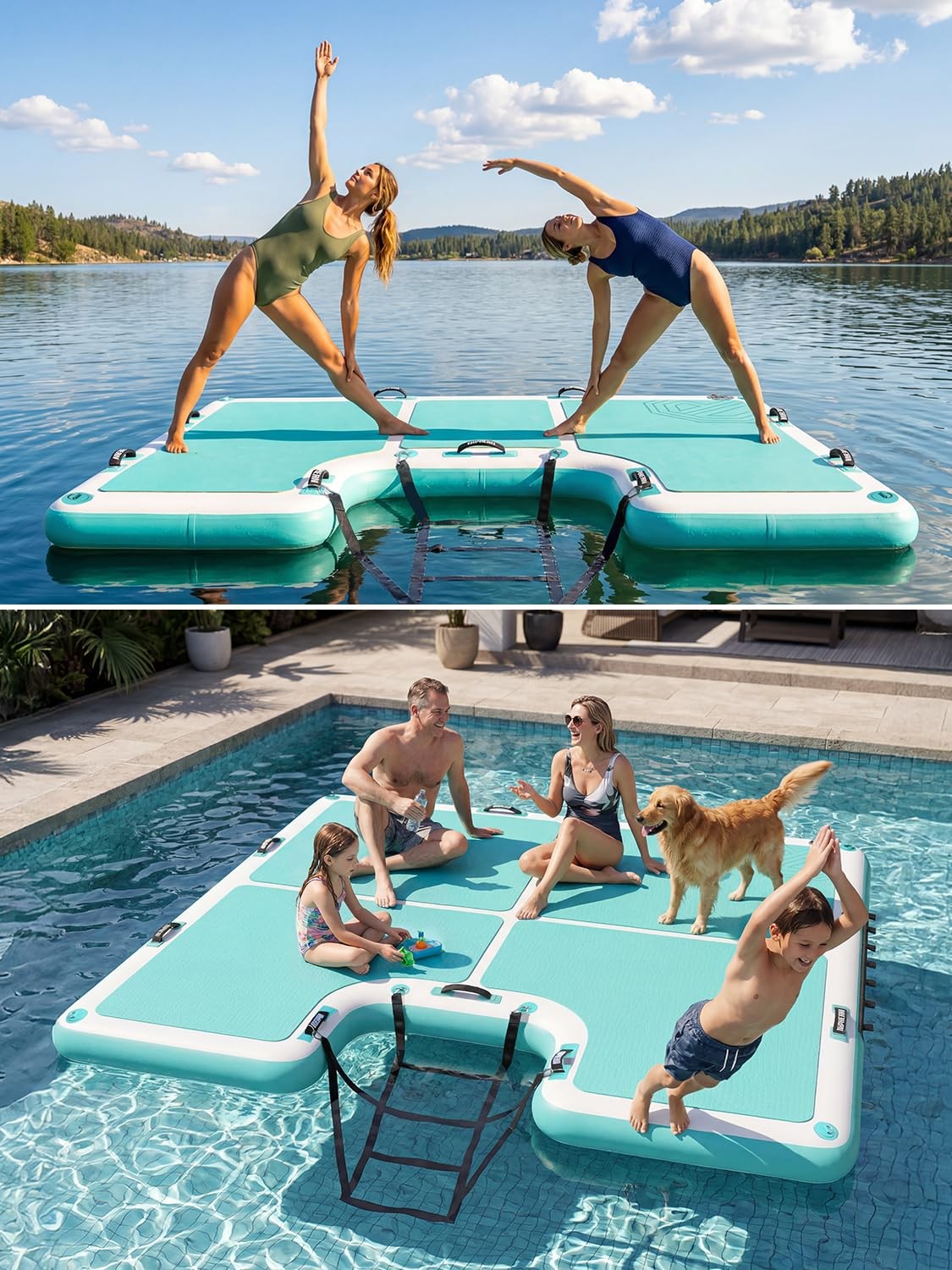 Floating Dock, Non-Slip Inflatable Dock with Upgraded Ladder & 9 Handles, Stu…