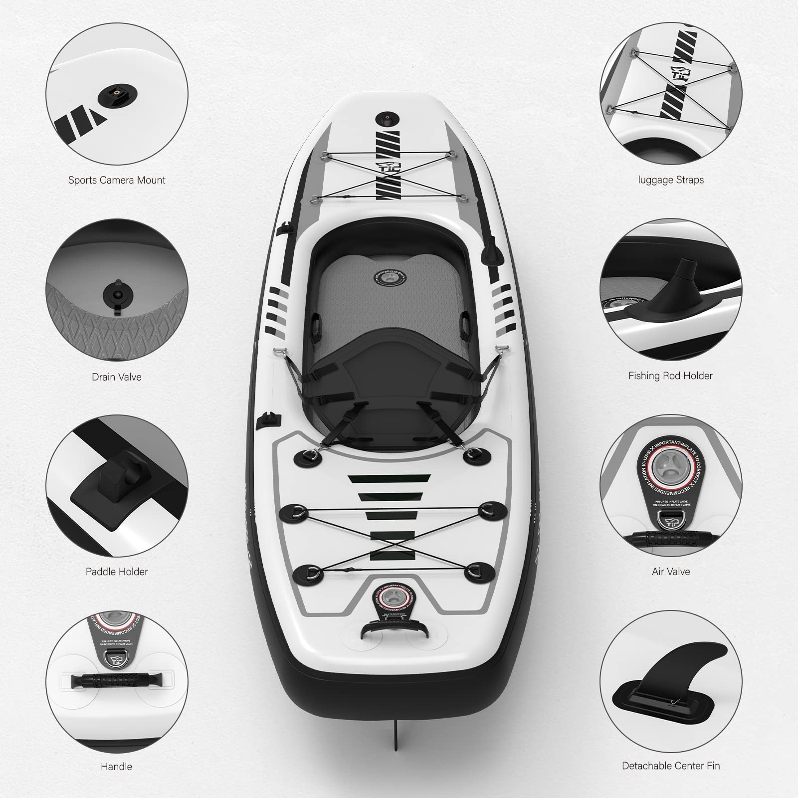 TIGERXBANG 10.2’x35»x8» Inflatable Kayak with Detachable Seat, SUP-Kayak Se…
