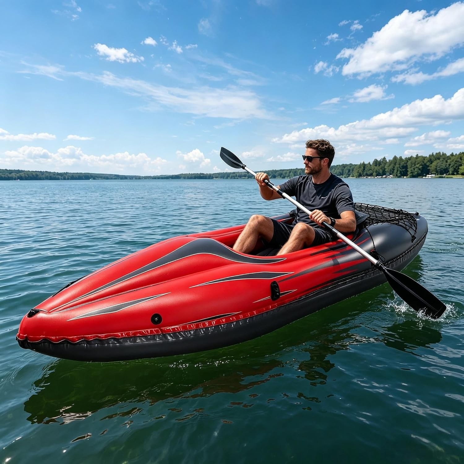 9 Ft Inflatable Kayak 1 Person Blow Up Fishing Boat Canoe Pump Oars Cargo Net