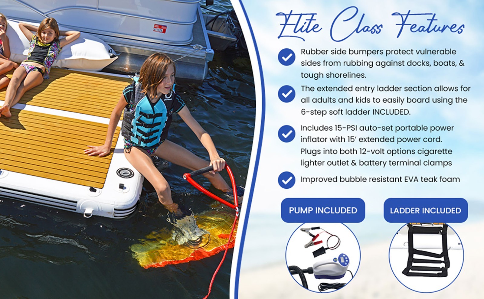 Island Hopper Inflatable Patio Dock 15′ Elite Class Water Platform – used 1 time