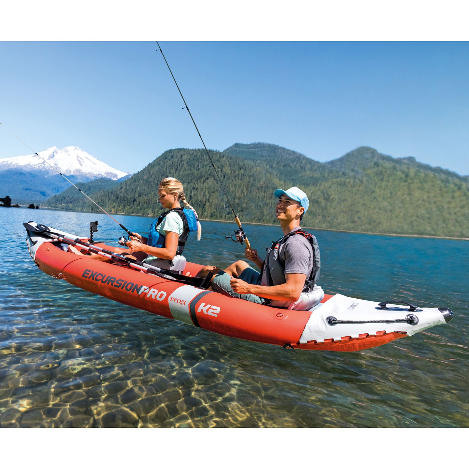 Intex Excursion Pro Inflatable 2 Person Vinyl Kayak w/ Oars & Pump, Red (2 Pack)