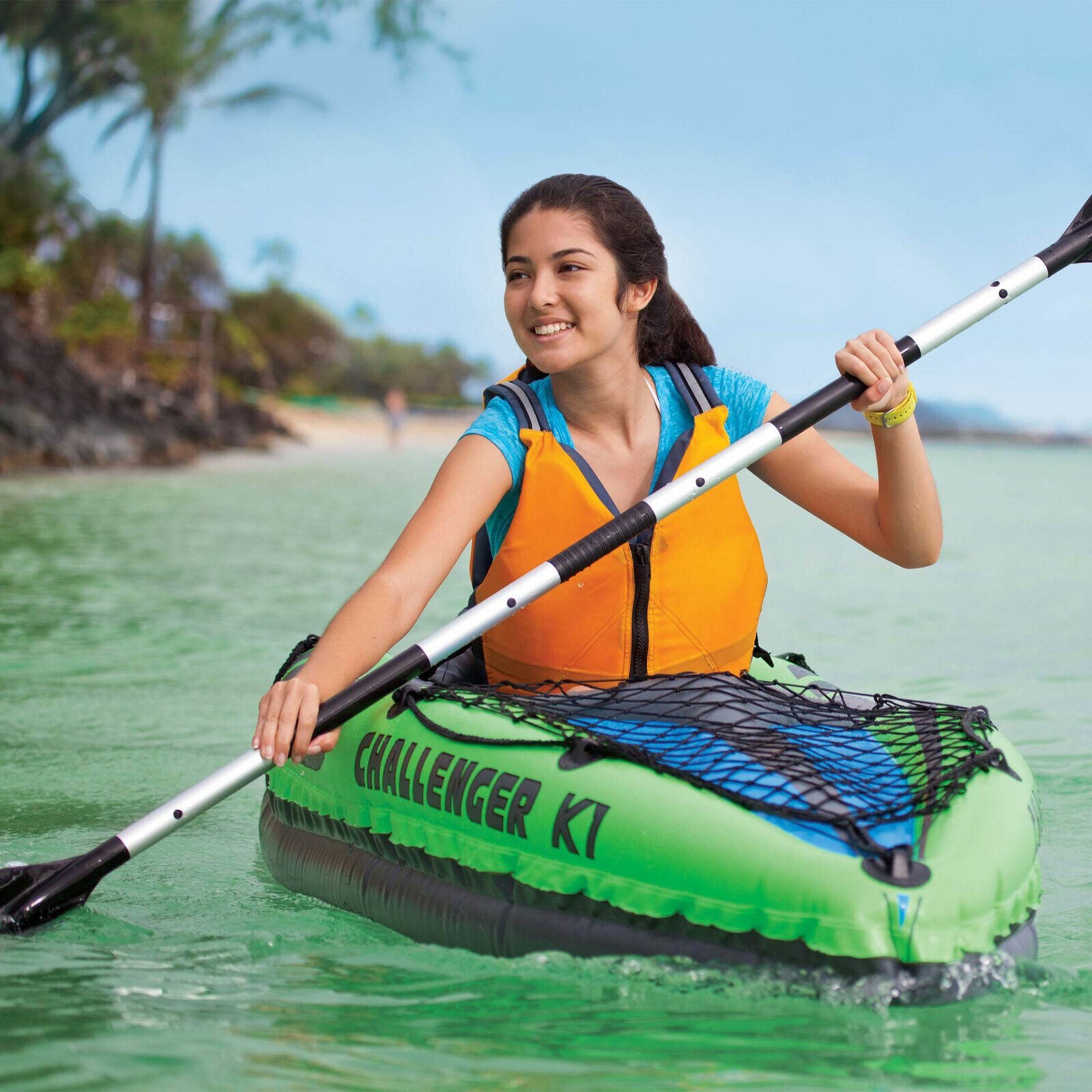 Intex 68305EP Challenger K1 1-Person Inflatable Sporty Kayak w/ Oars And Pump