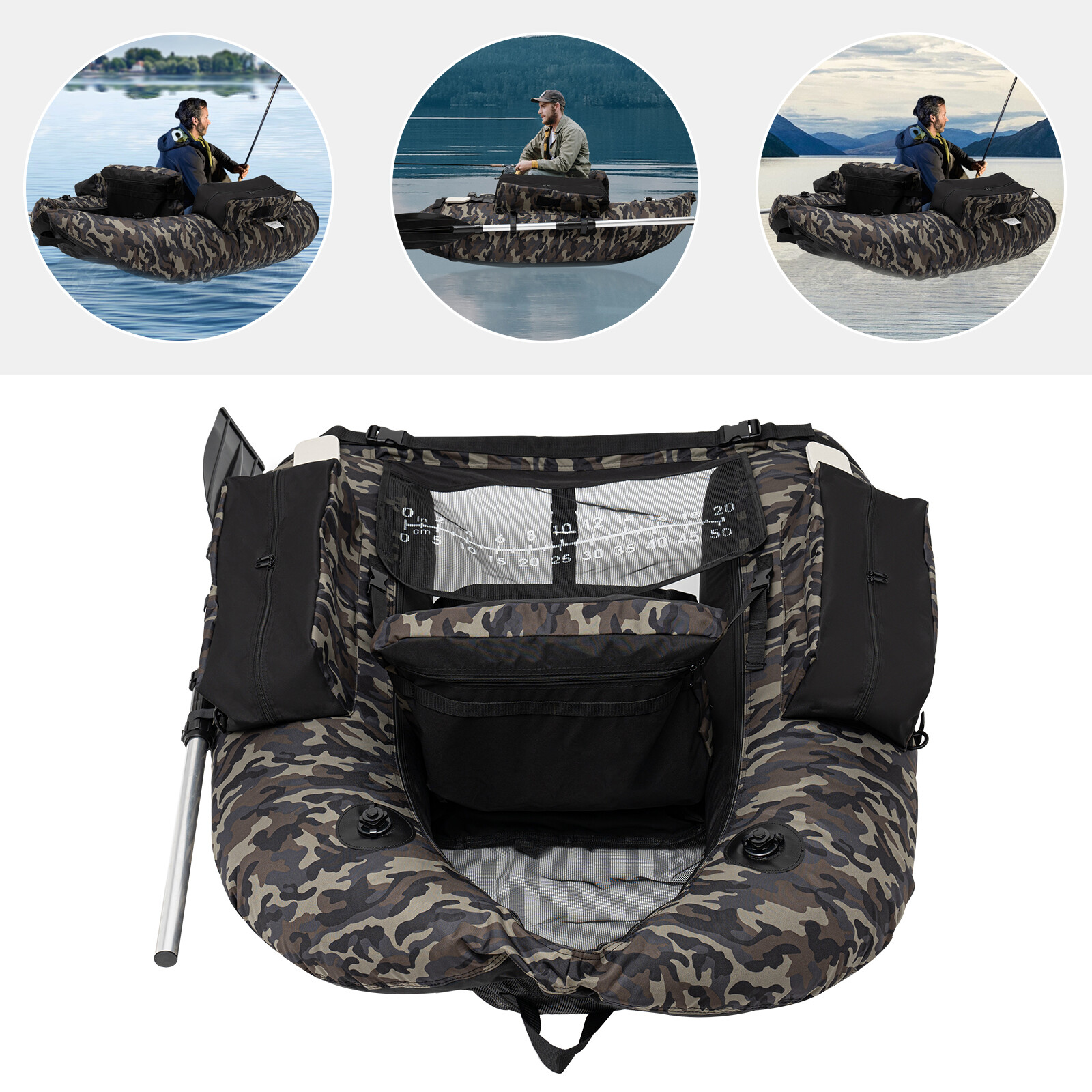 Inflatable Outdoor Fishing Boat Khaki Oxford Cloth Compact Size Adjustable Back