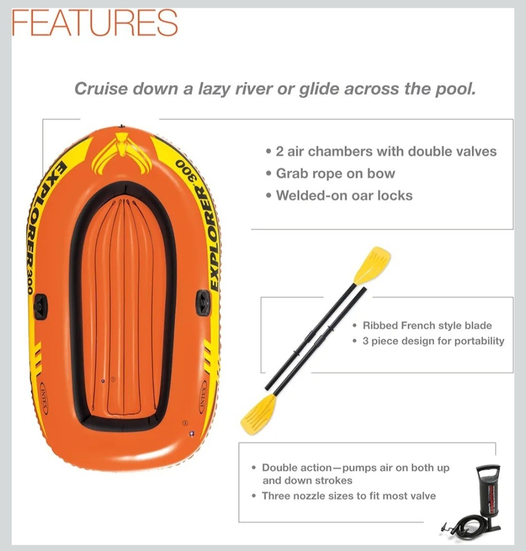 Intex 58332EP Explorer 300 Compact Inflatable Three Person Raft Boat