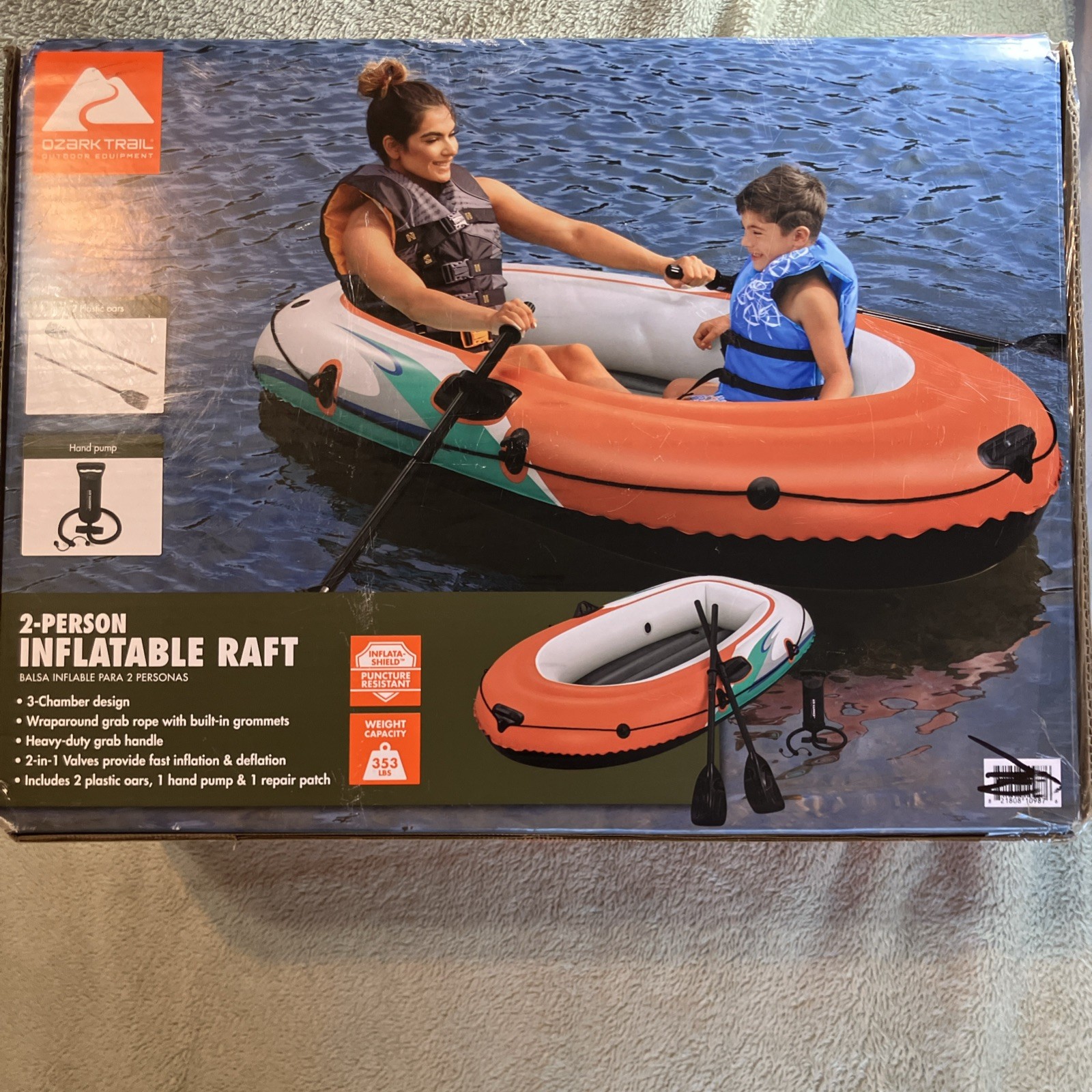 Ozark Trail 77×40.16″ Recreational 2-Person PVC Red Inflatable Raft, 353 lbs 🆕