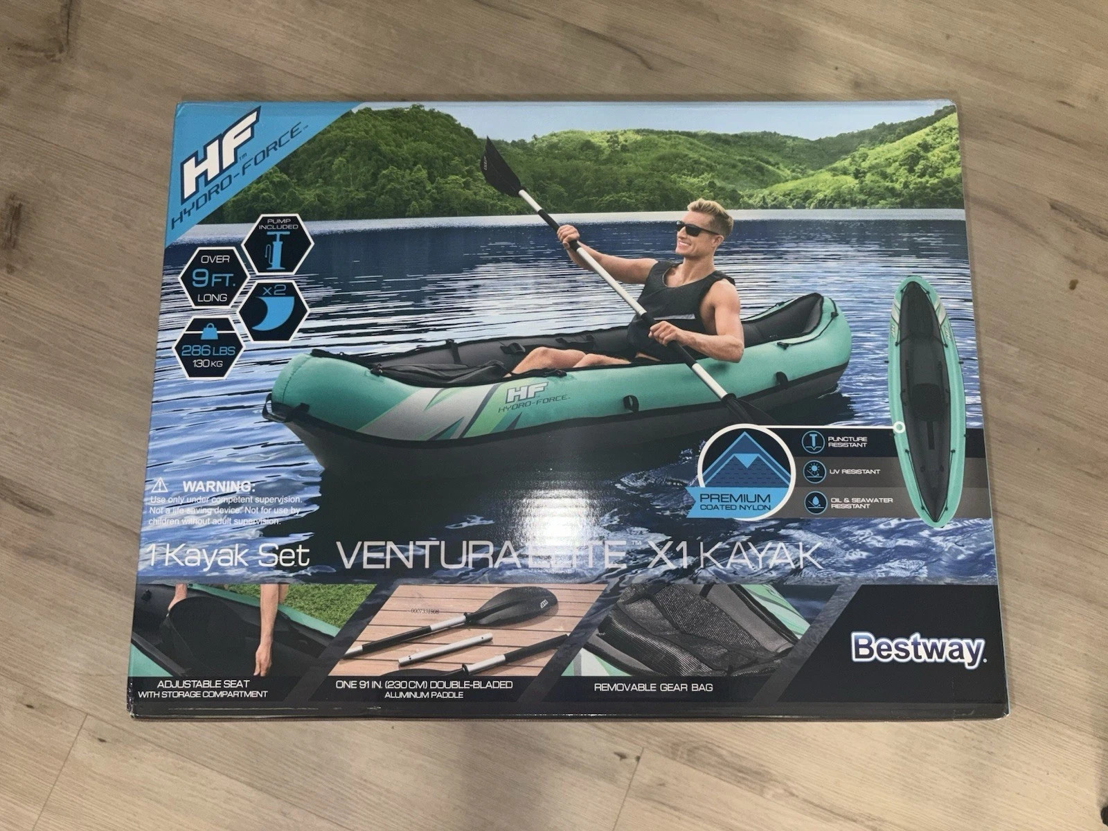 Hydro-Force Ventura Elite X1 Inflatable Kayak Set Teal/Gray w/ Paddle & Pump NIB