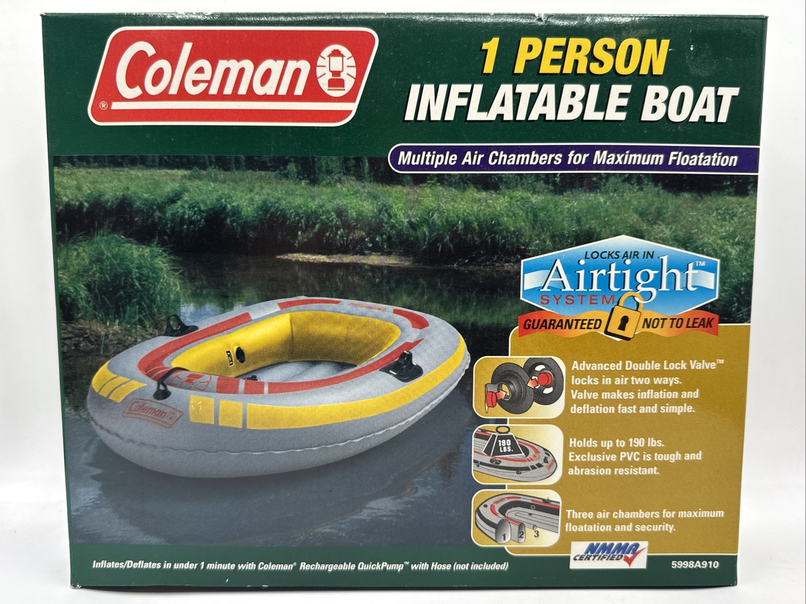 NEW Sealed Coleman 1 Person Inflatable PVC Boat Airtight System Up To 190 Pounds
