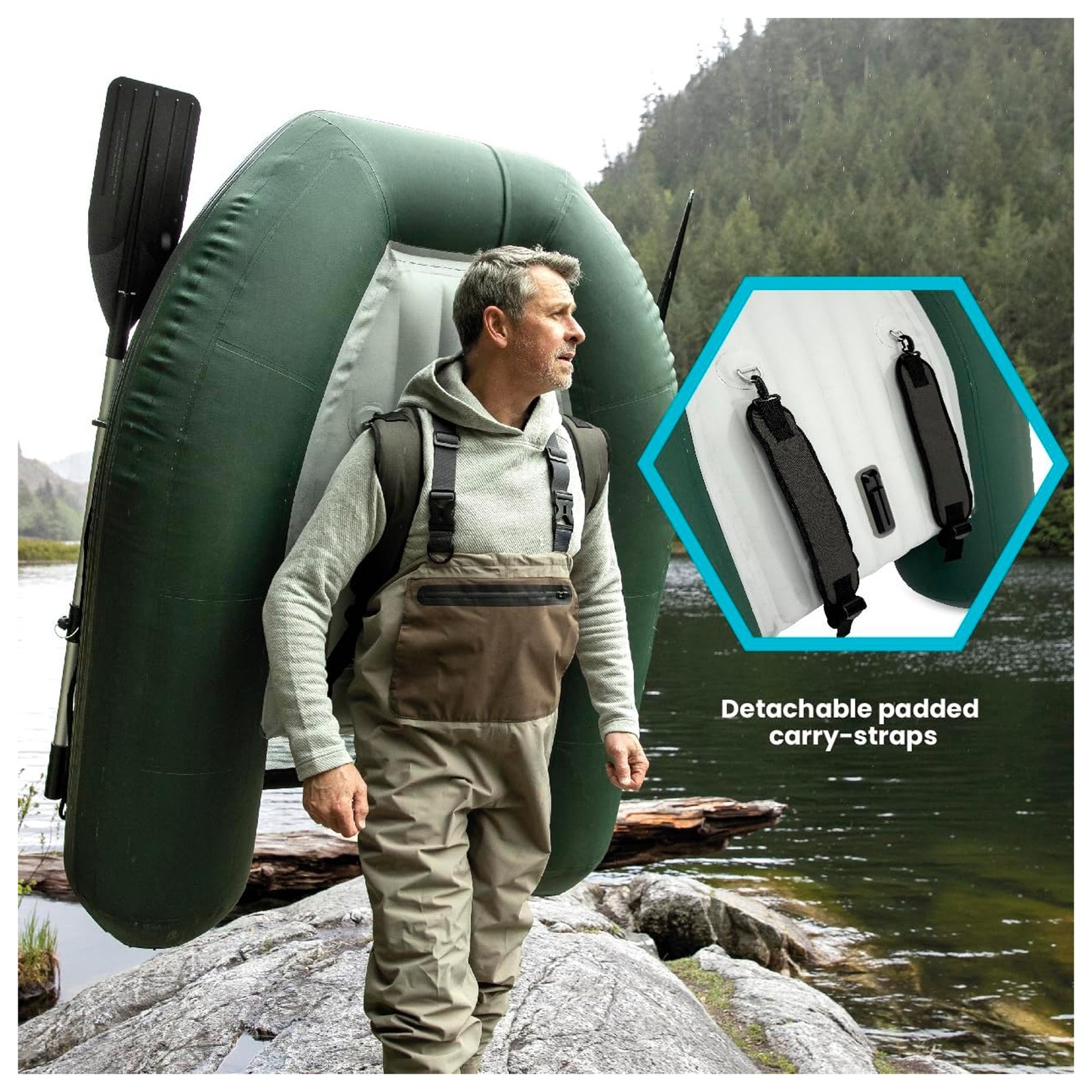 INTEX Big Catch Pro Inflatable Fishing Float Tube Set w/Oars, Pump & Rod Holders