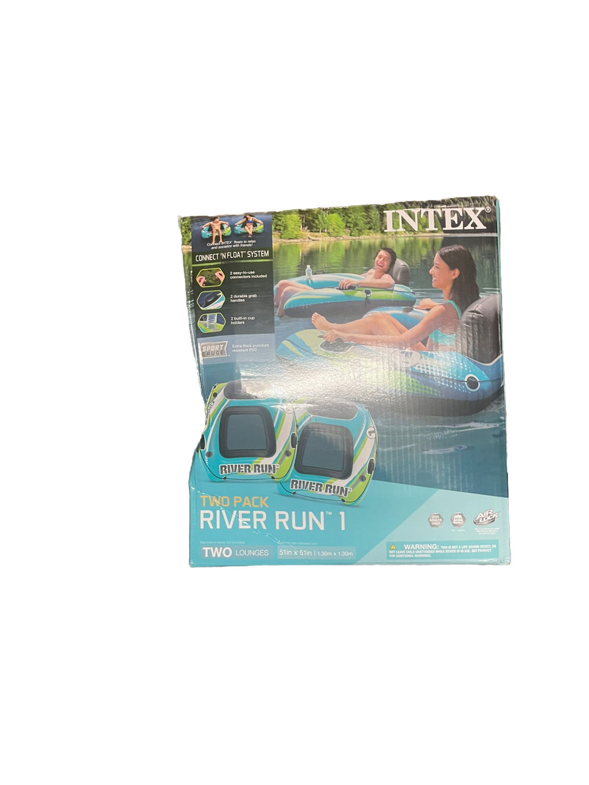 Intex River Run 1 Inflatable Floating Water Lounge Tube Raft (2 Pack)