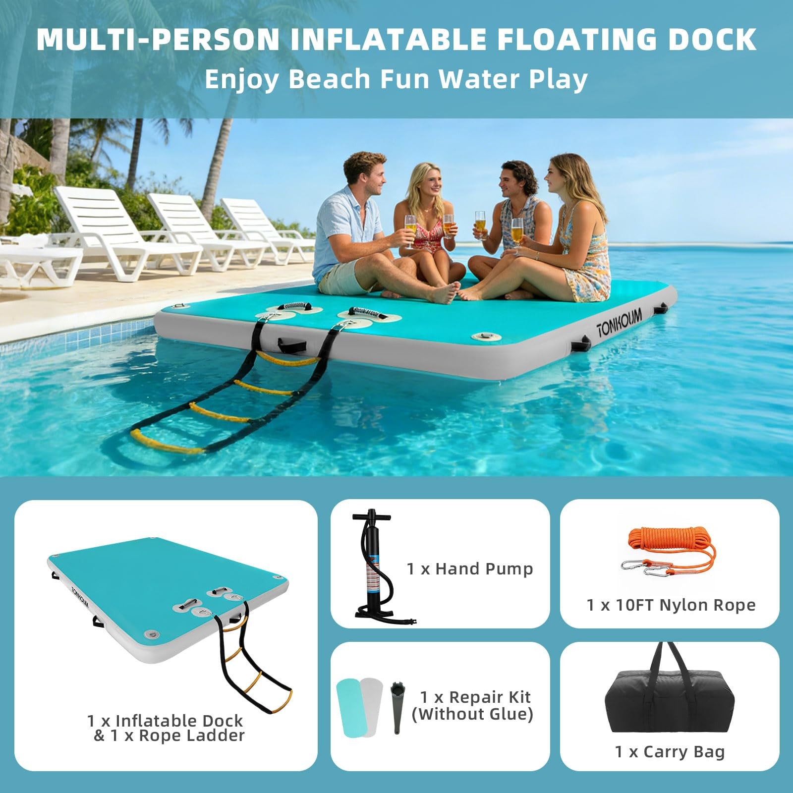 TONKOUM 6ft x 5.25ft Inflatable x x 0.5ft, Gray-Mint Green