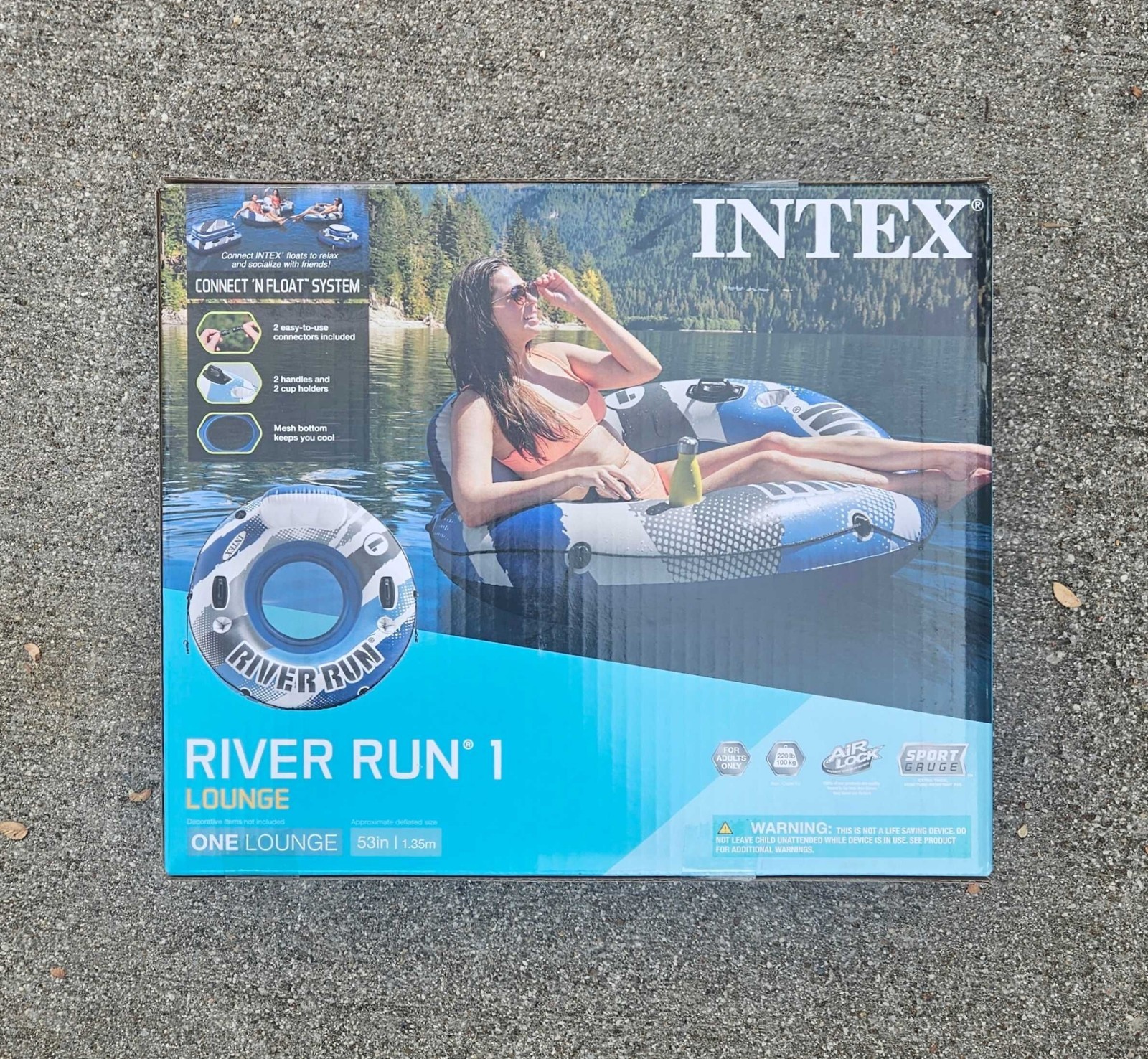 Intex RIVER RUN 1 LOUNGE Inflatable Water Float, 53” Diameter, Blue/White 🆕