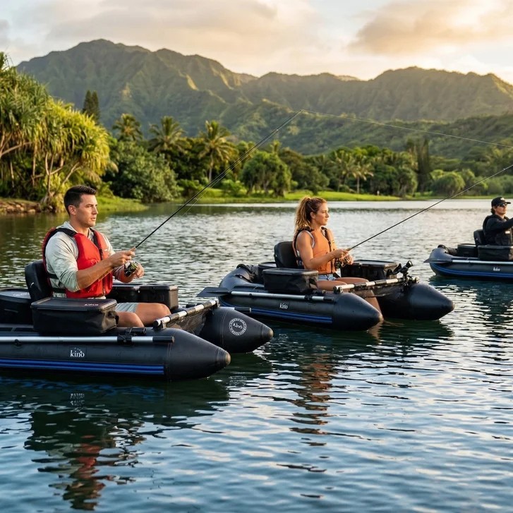 Kino Outdoor Kai Inflatable Belly Boat Bundle – Fishing Float Tube Set w/storage