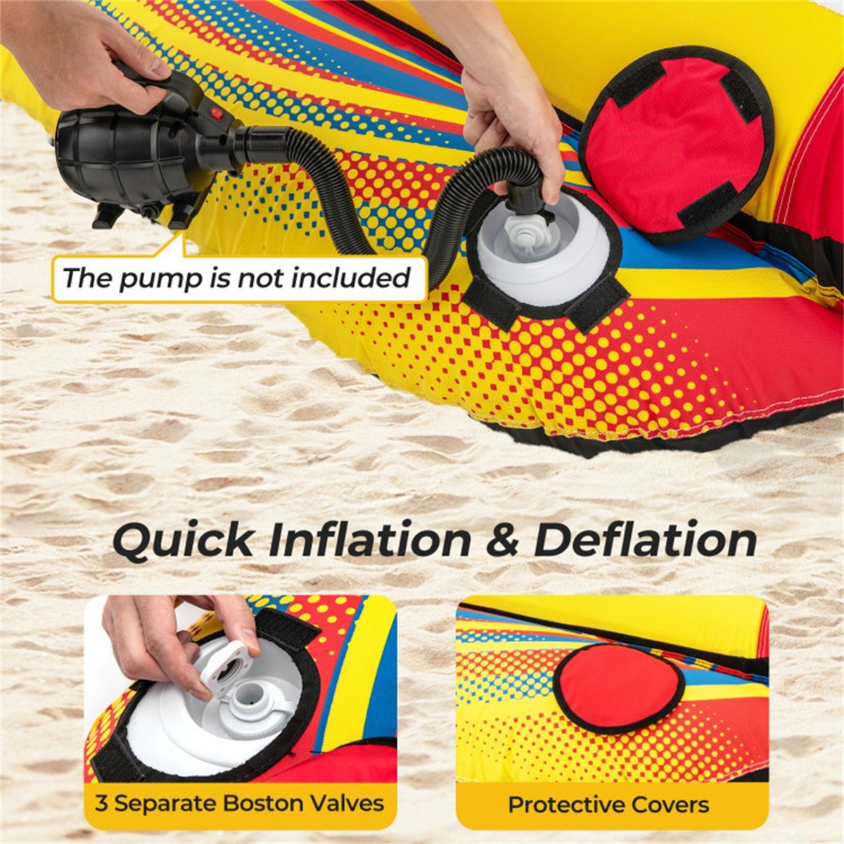 2 Rider Towable Tube Inflatable for Boating Yellow Banana Boat Water Toy 340lb