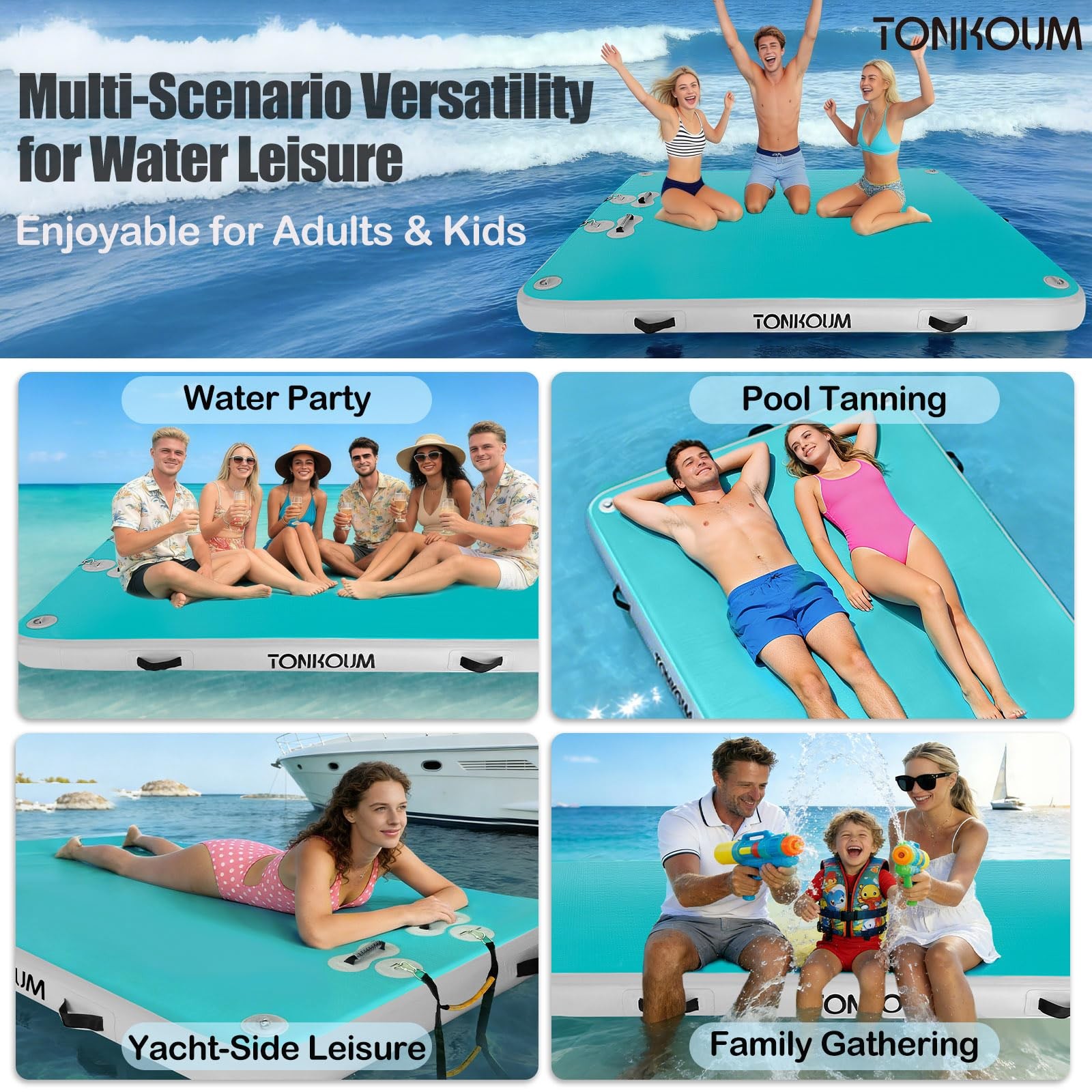TONKOUM 6ft x 5.25ft Inflatable x x 0.5ft, Gray-Mint Green