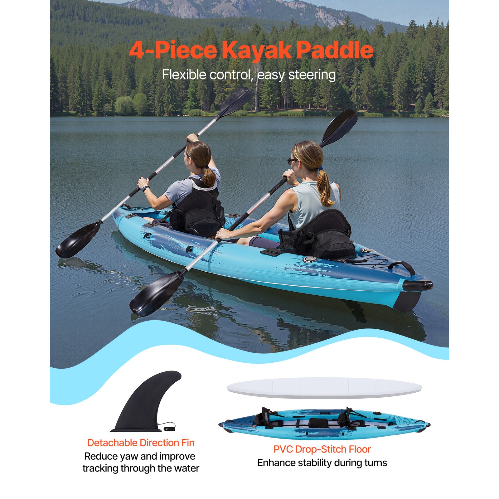 Inflatable Kayak 2-Person Inflatable Recreational Kayak 700LBS Capacity