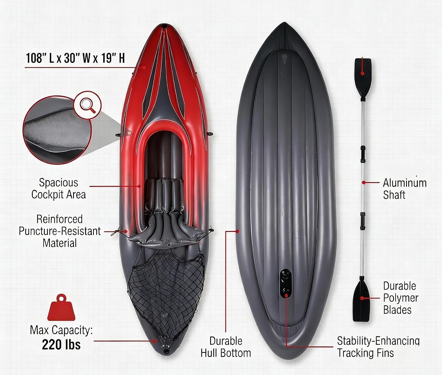 9 Ft Inflatable Kayak 1 Person Blow Up Fishing Boat Canoe Pump Oars Cargo Net