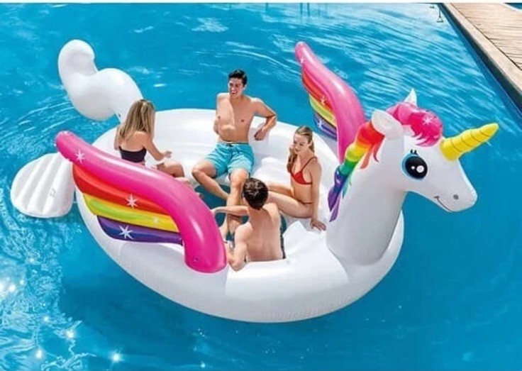 NIB Intex 57266EP HUGE Unicorn Party Island Pool Floats – White & Rainbow
